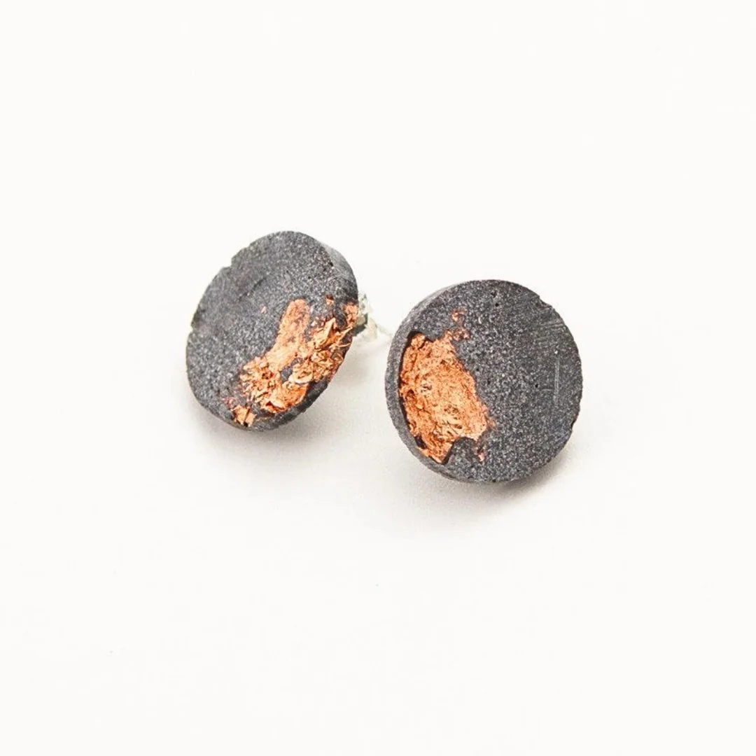Copper Leaf Fractured Concrete Earrings