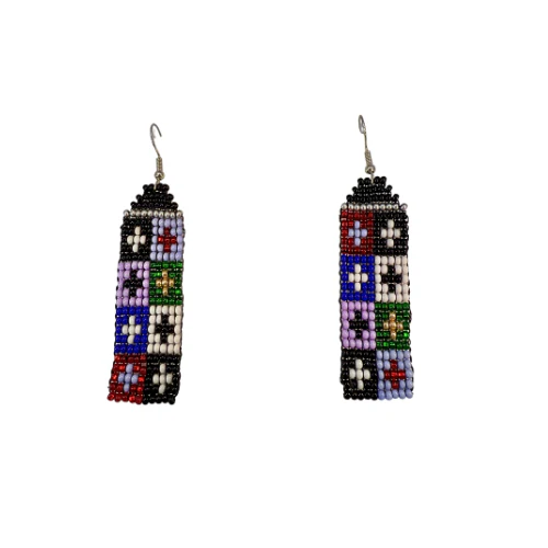 Cross Panel Beaded Earrings - Image 2