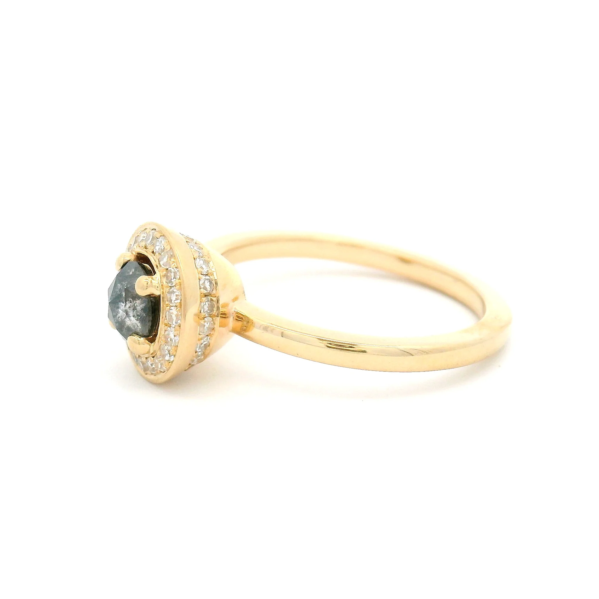 14k Yellow Engagement Ring with 0.36ct Rose-Cut Diamond and Accent Diamond Halos - Image 3