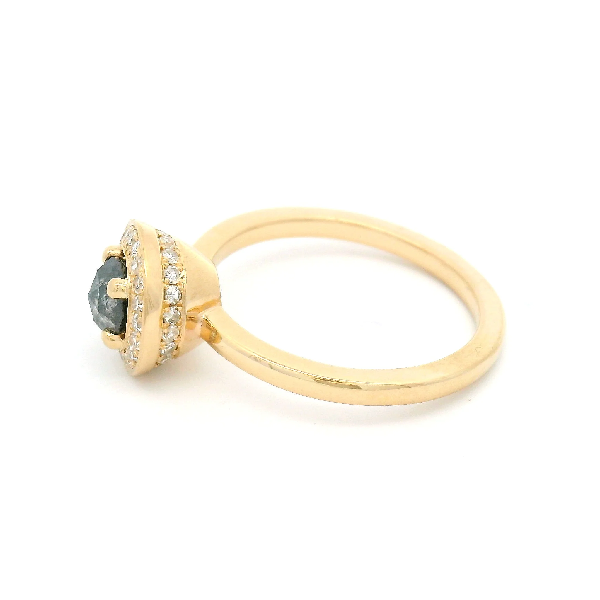 14k Yellow Engagement Ring with 0.36ct Rose-Cut Diamond and Accent Diamond Halos - Image 4
