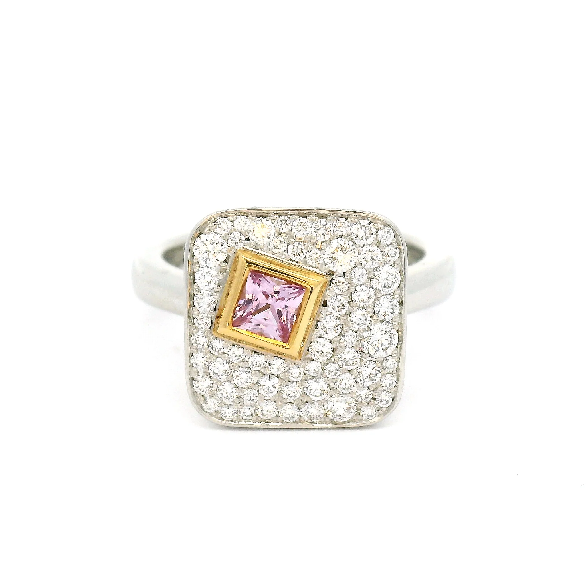 Platinum and 18k Yellow Pink Sapphire Diamond Engagement Ring