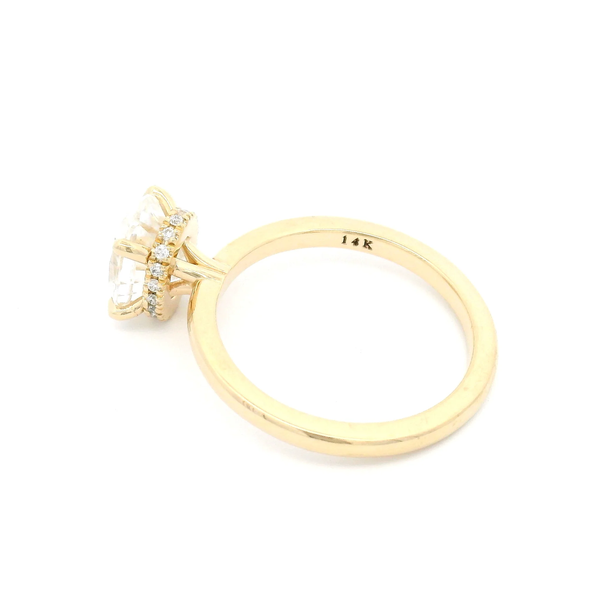 14k Yellow Solitaire with 1.77ct Oval Moissanite and Hidden Accent Lab Diamond Halo - Image 4