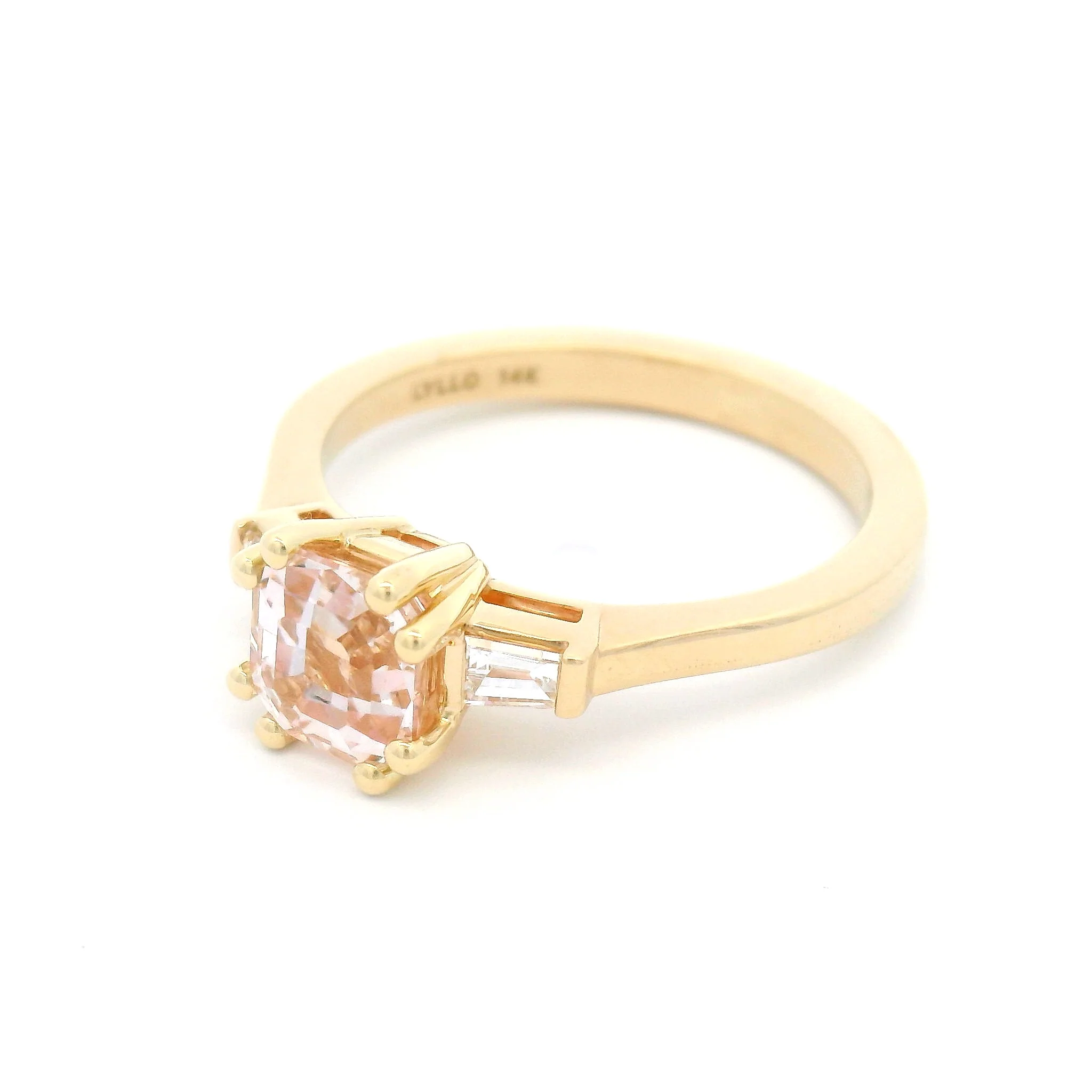 14k Yellow 3-Stone Ring with 1.26ct Light Pink Sapphire and Diamond Baguettes - Image 3