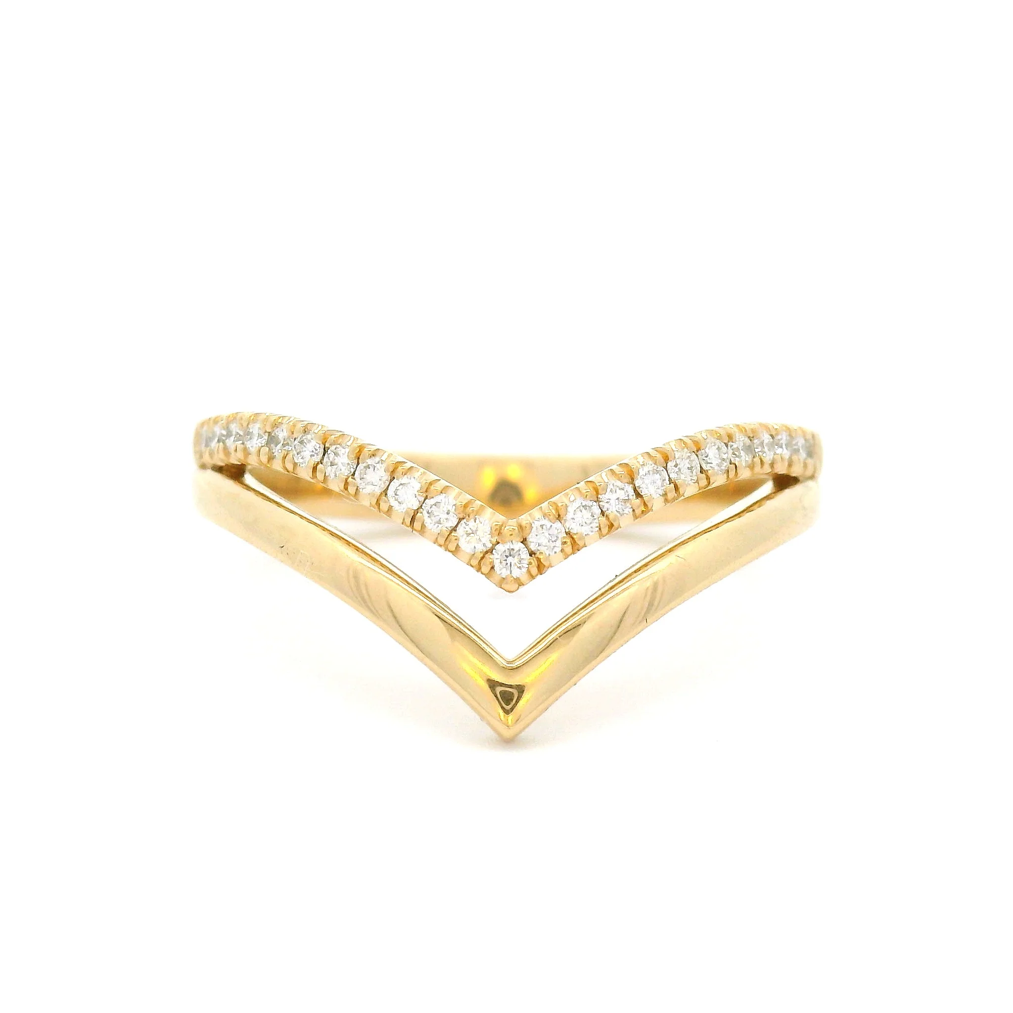 14k Yellow Gold Double Chevron Wedding Band Featuring Natural Diamonds
