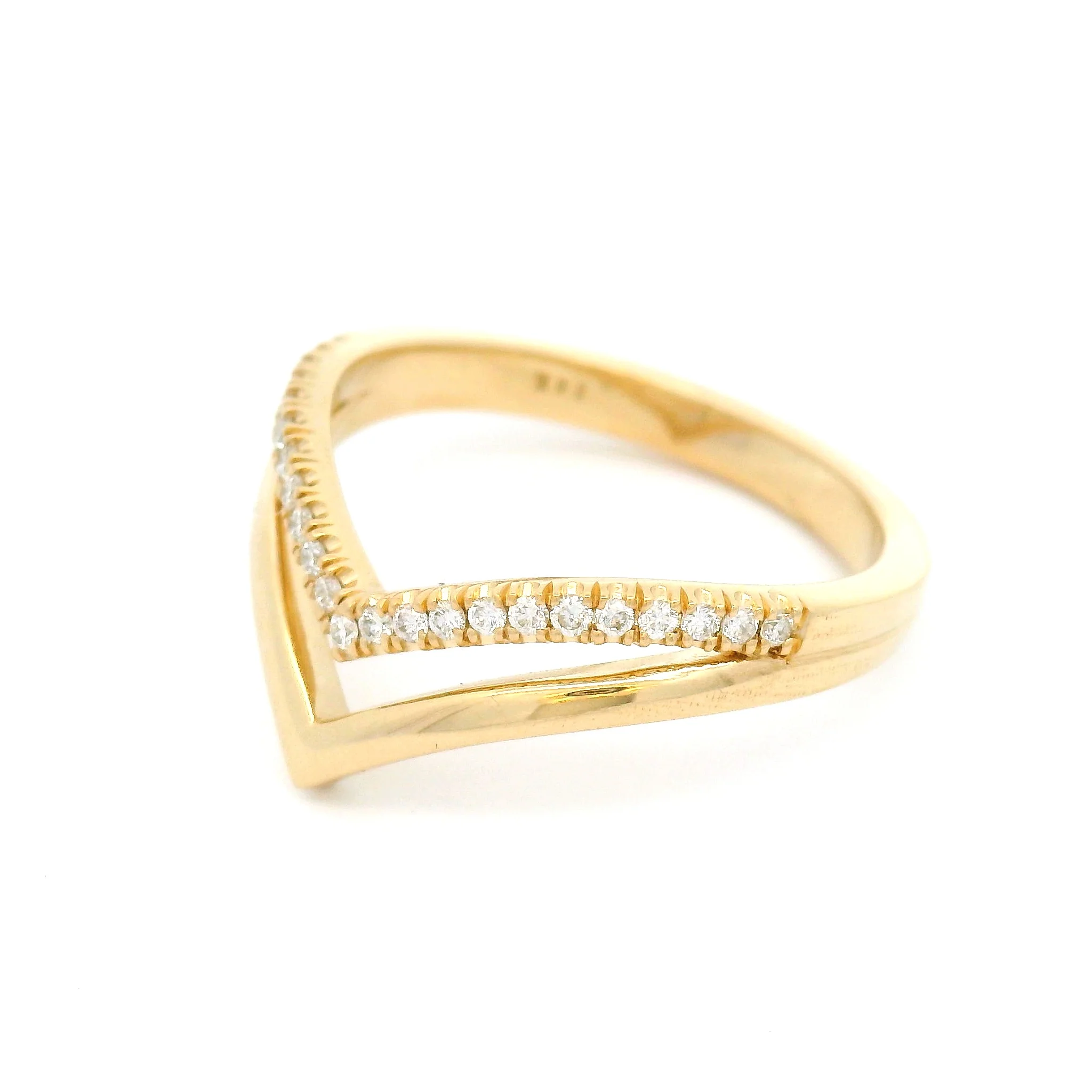 14k Yellow Gold Double Chevron Wedding Band Featuring Natural Diamonds - Image 4