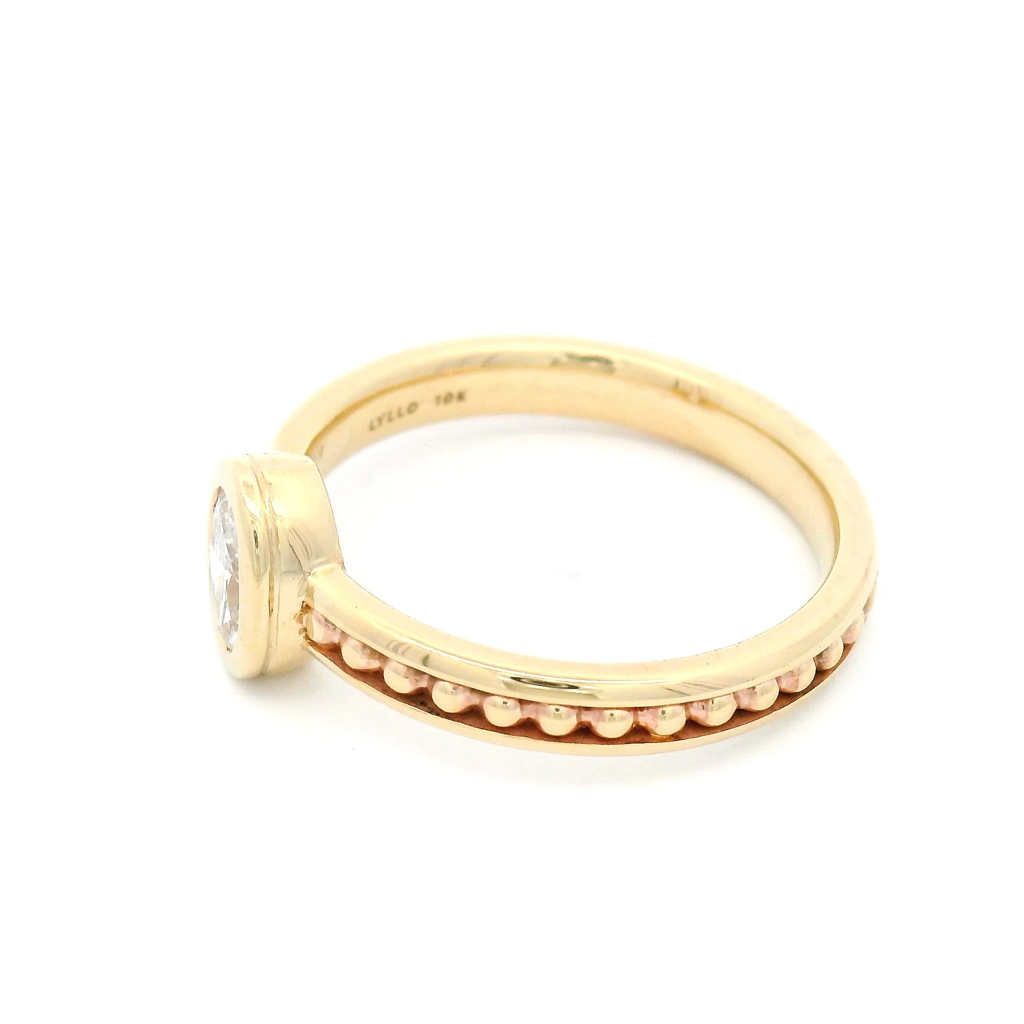 10k Yellow Bead Accented Solitaire with Bezel-Set 0.35ct Lab-Grown Oval Diamond - Image 3