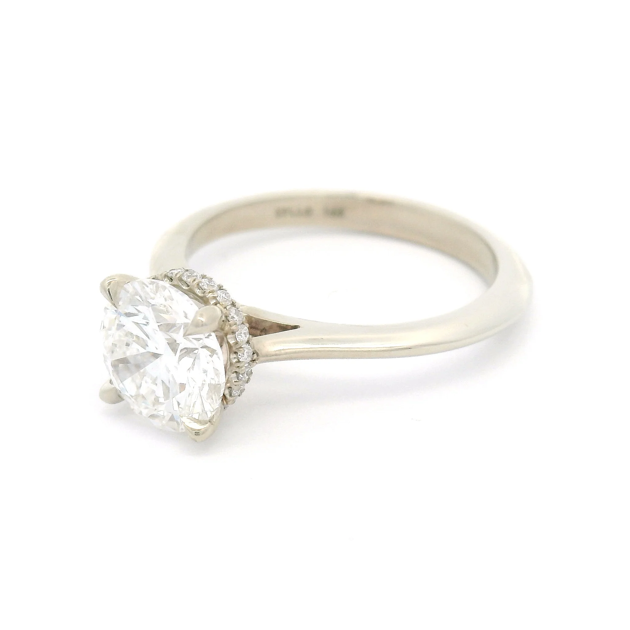 14k White Solitaire with 1.5ct Lab-Grown Diamond and Lab Diamond Hidden Halo - Image 2