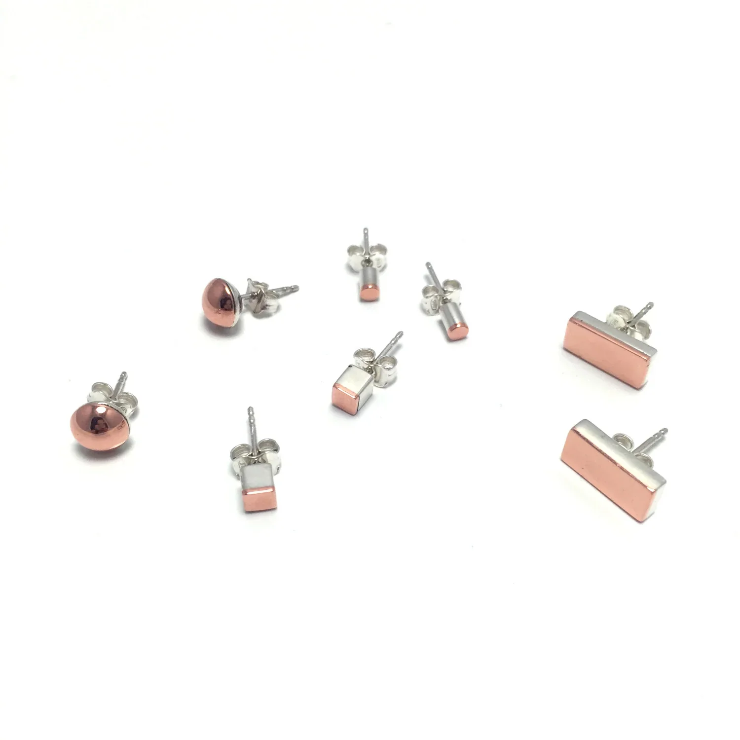 Cubed Silver and Copper Stud Earrings - Image 3