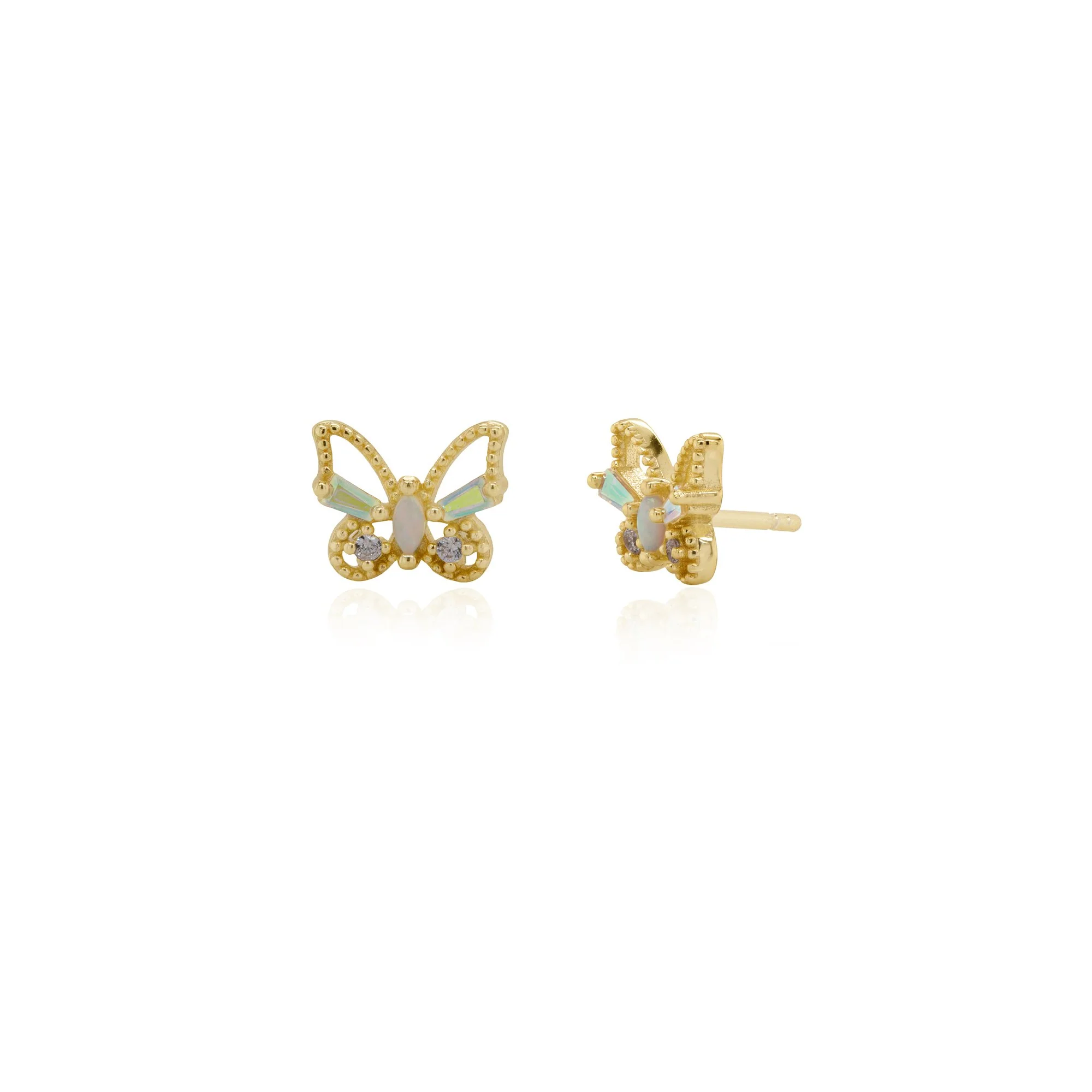 MYLS SS GV CZ Opal Butterfly Earrings