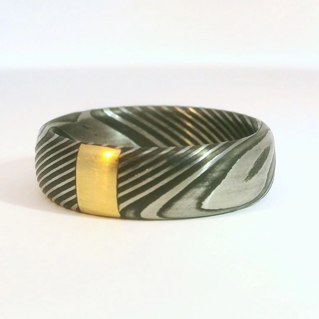 Damascus Steel and Gold Accent Band - Image 2