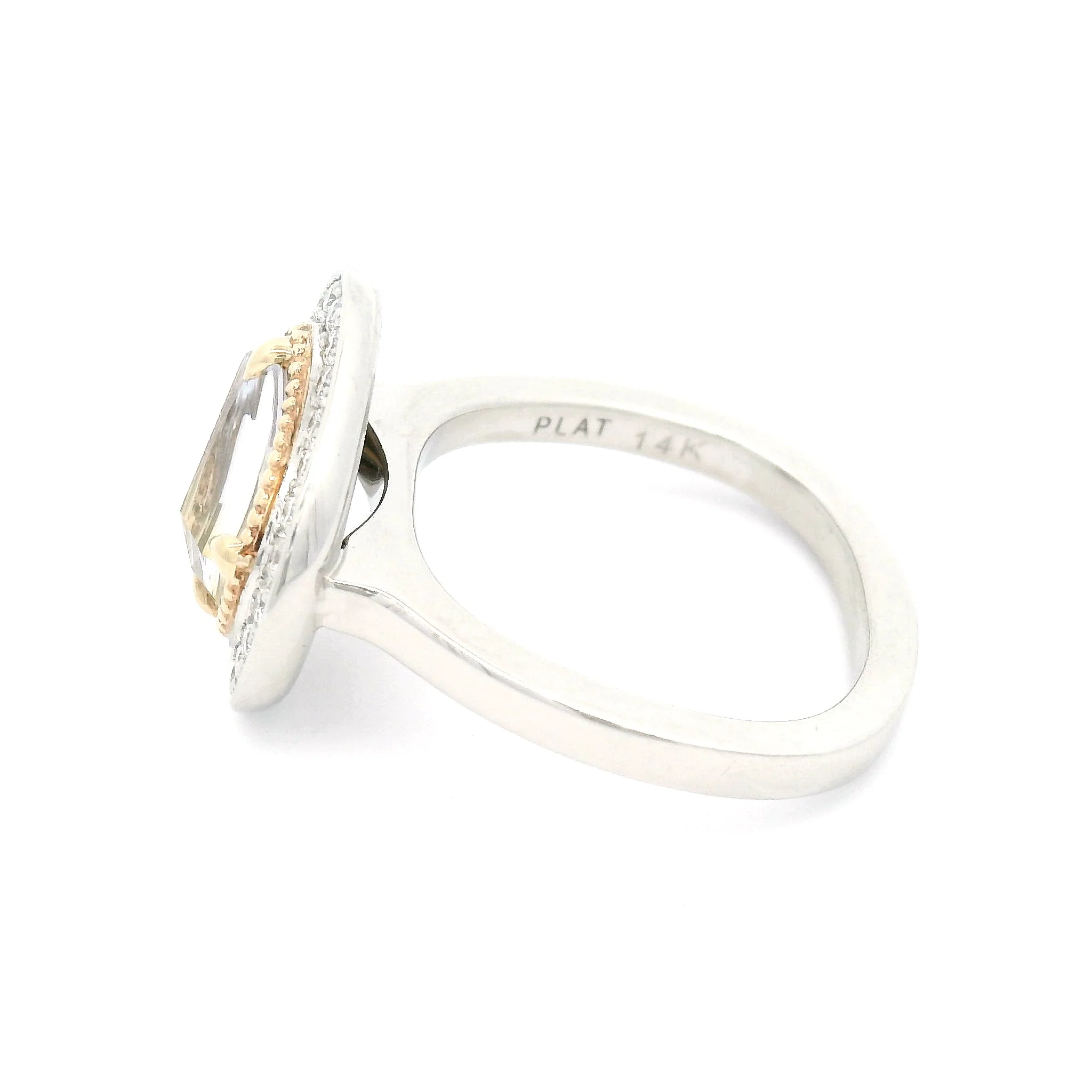 Platinum and 14k Yellow Ring with 1.25ct Free-Form Rose-Cut Sapphire and Accent Diamond Halo - Image 4