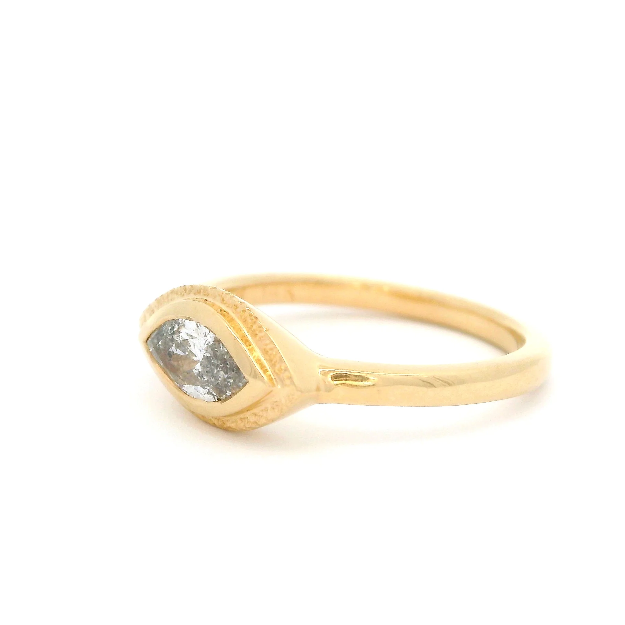 14k Yellow Bezel Set Solitaire with 0.50ct Marquise Salt and Pepper Diamond - Image 2