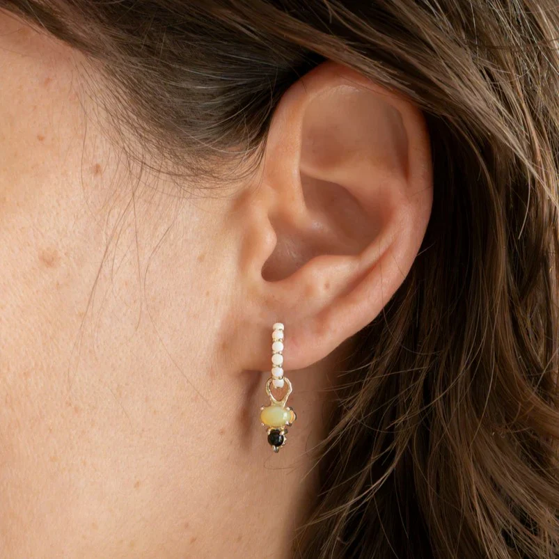 Opal & Onyx Hoop Earrings - Image 3