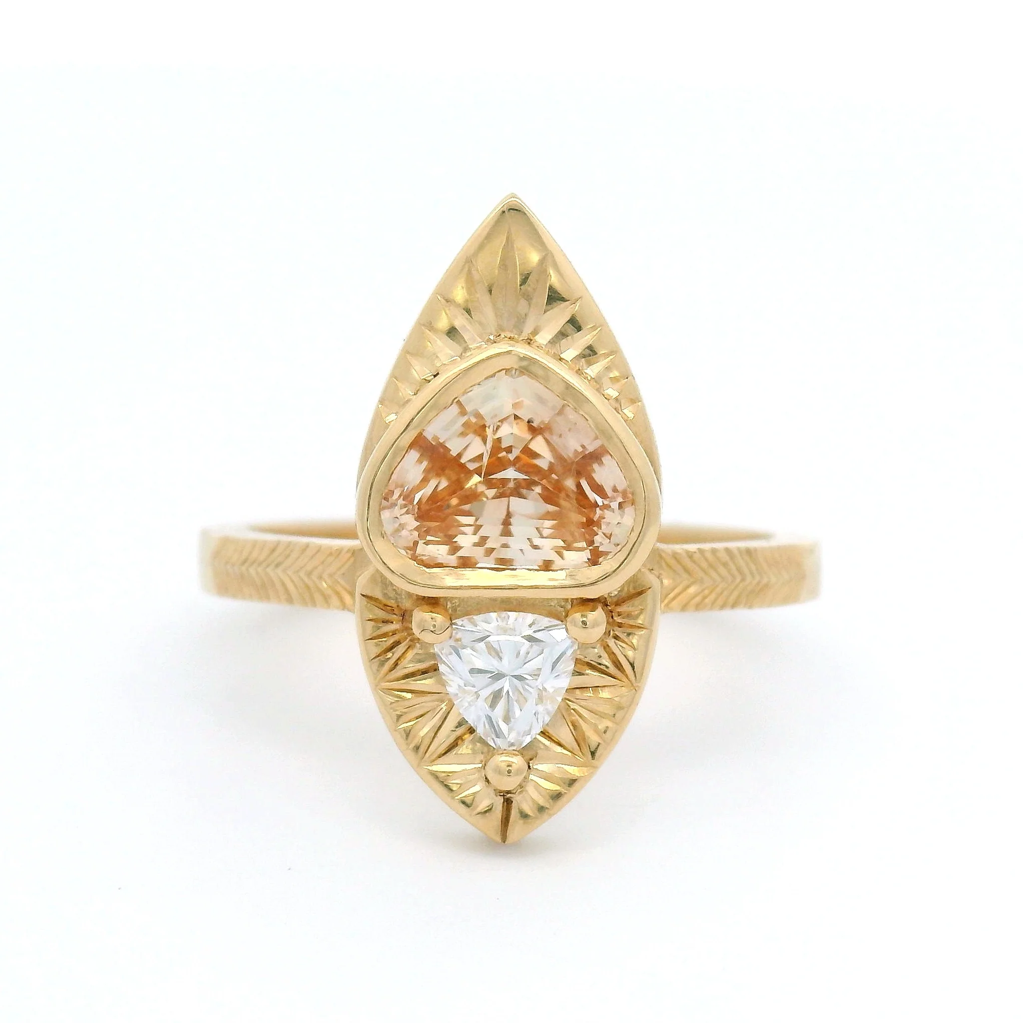 14k Yellow Ring Natural 1.15ct Peach Sapphire with Accent Lab-Grown Trilliant Diamond