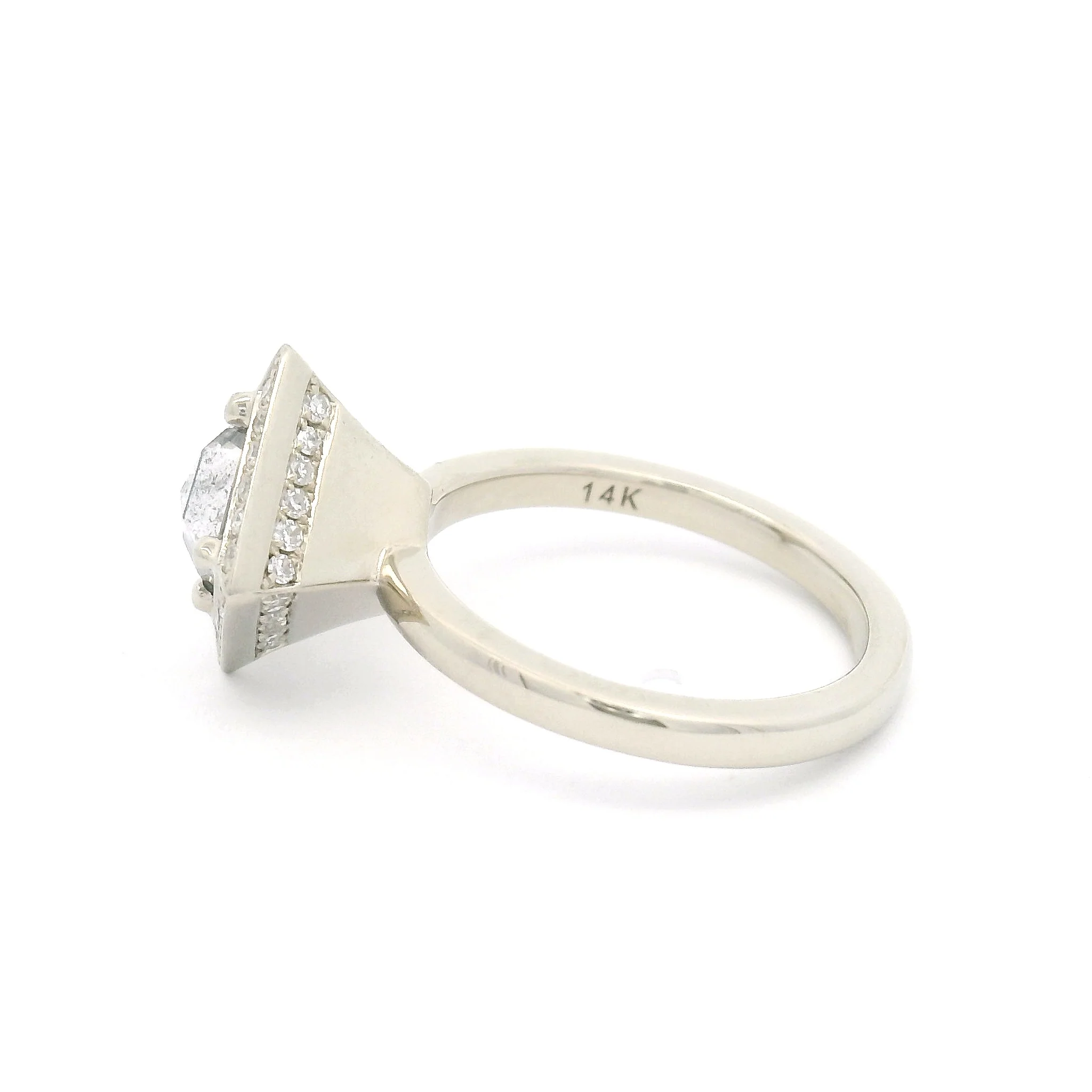 14k White Engagement Ring with 0.63ct Salt & Pepper Rose-Cut Diamond and Accent Diamonds - Image 4