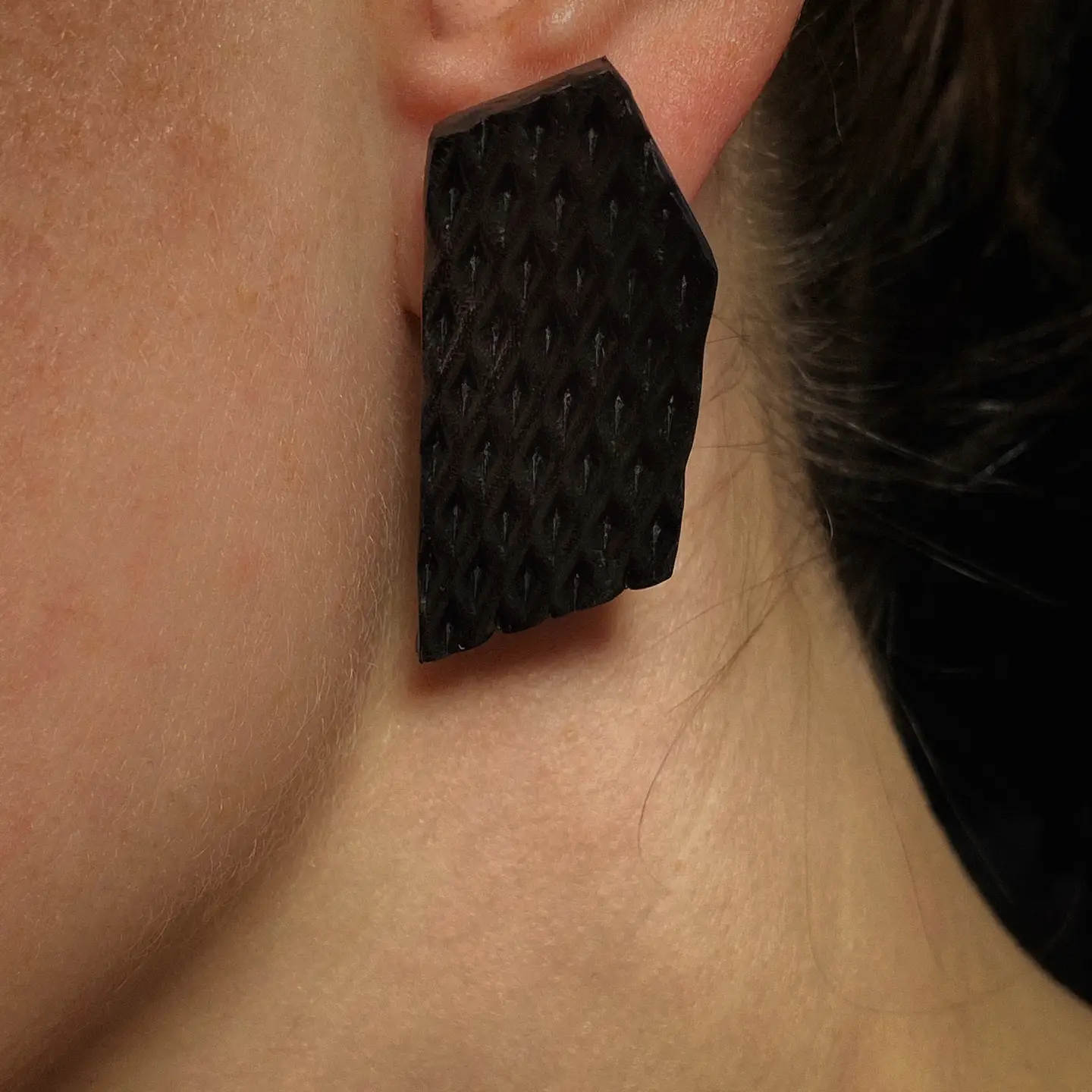 Angular Edge Stud Leather Earrings - Image 3