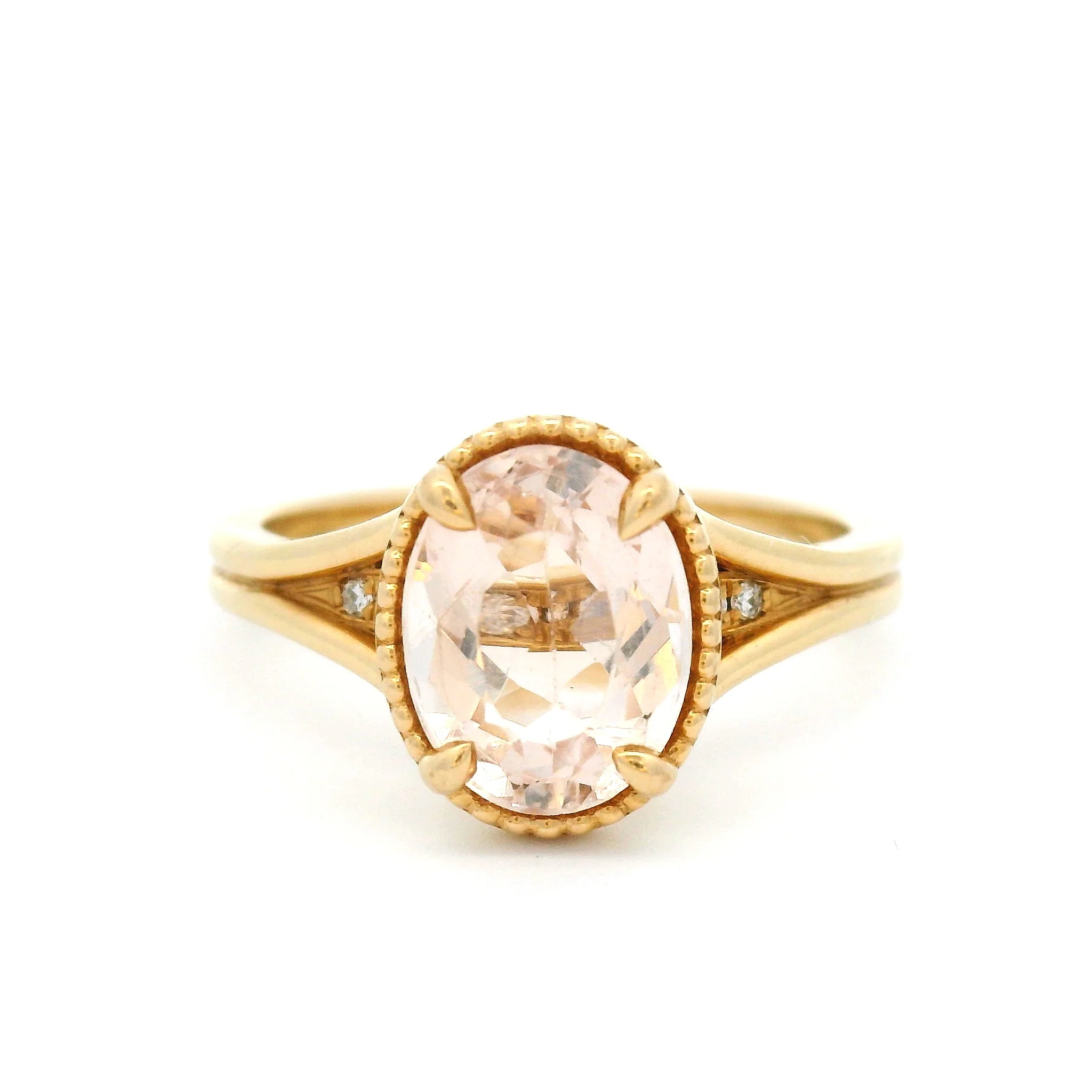 14k Yellow Engagement Ring with 1.74ct Oval Morganite and Accent Diamonds