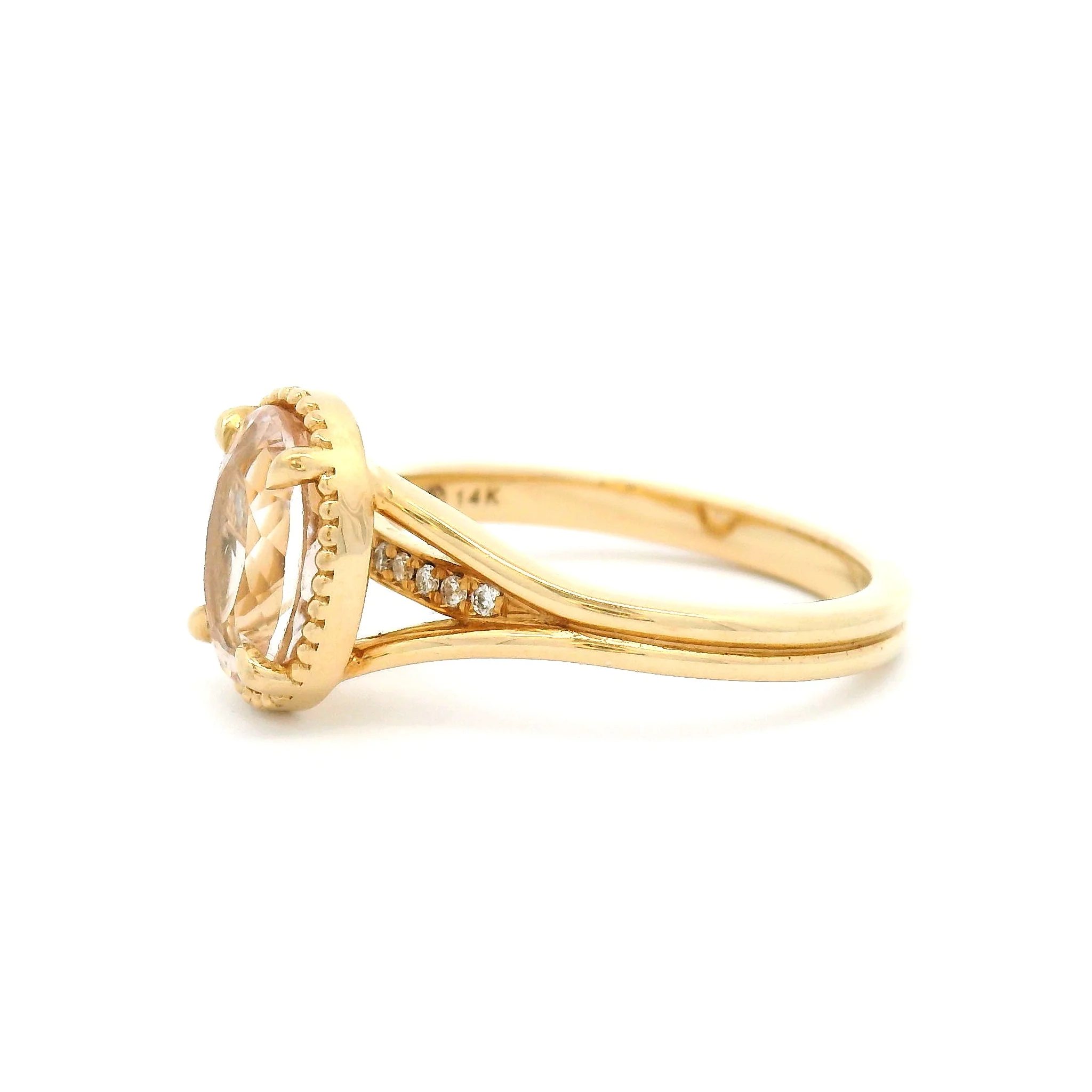 14k Yellow Engagement Ring with 1.74ct Oval Morganite and Accent Diamonds - Image 3