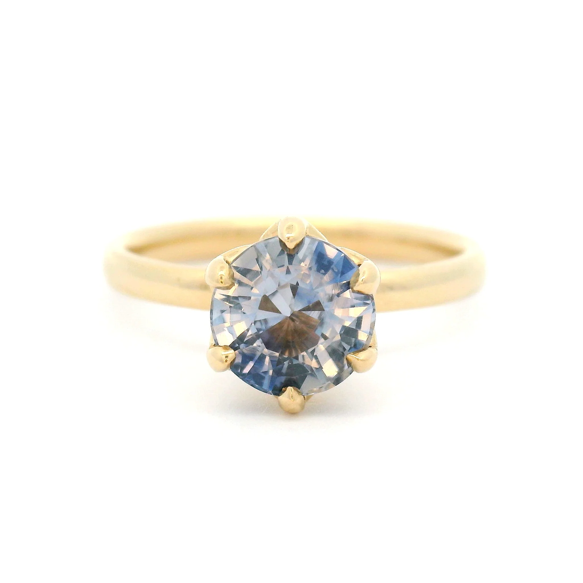 14k Yellow Solitaire with 1.53ct Light-Blue Sapphire & Hidden Accent Diamond Halo