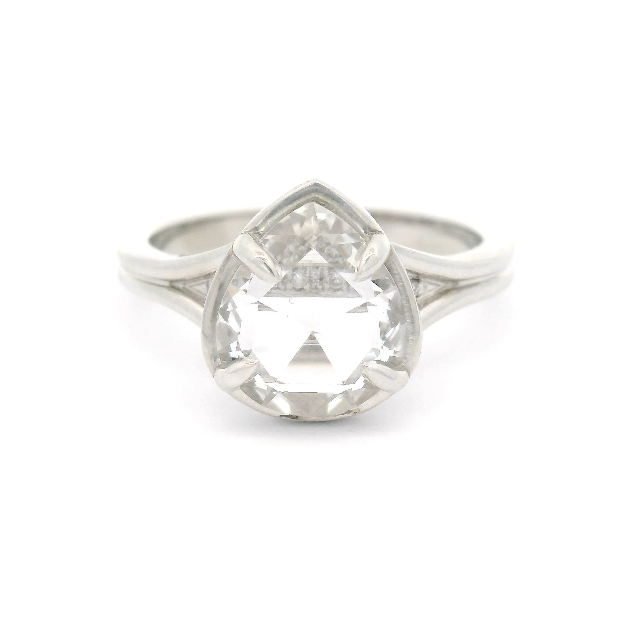 14k White Ring with 2.05ct Lab-Grown Rose-Cut White Sapphire and Accent Lab Diamonds