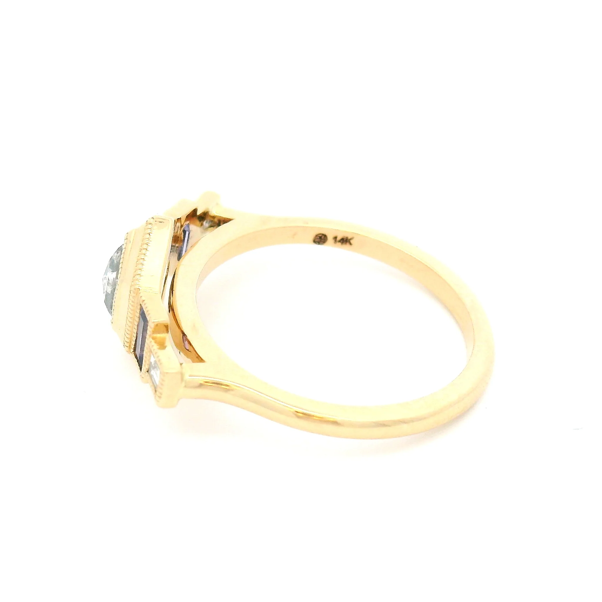 14k Yellow Art Deco Inspired with 0.45ct Rose-Cut Diamond, Accent Purple Sapphires and Diamonds - Image 4