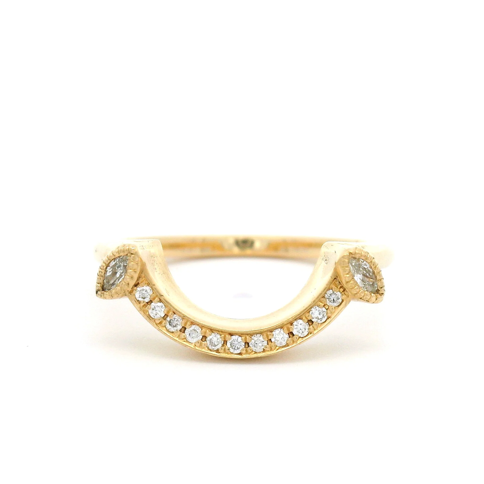 14k Yellow Vintage-Style Contour Band with 0.21cts Accent Lab-Grown Diamonds