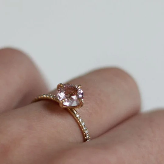 14k Yellow Engagement Ring with 1.58ct Peach Sapphire & Accent Diamonds - Image 6