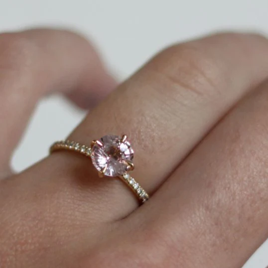 14k Yellow Engagement Ring with 1.58ct Peach Sapphire & Accent Diamonds - Image 7