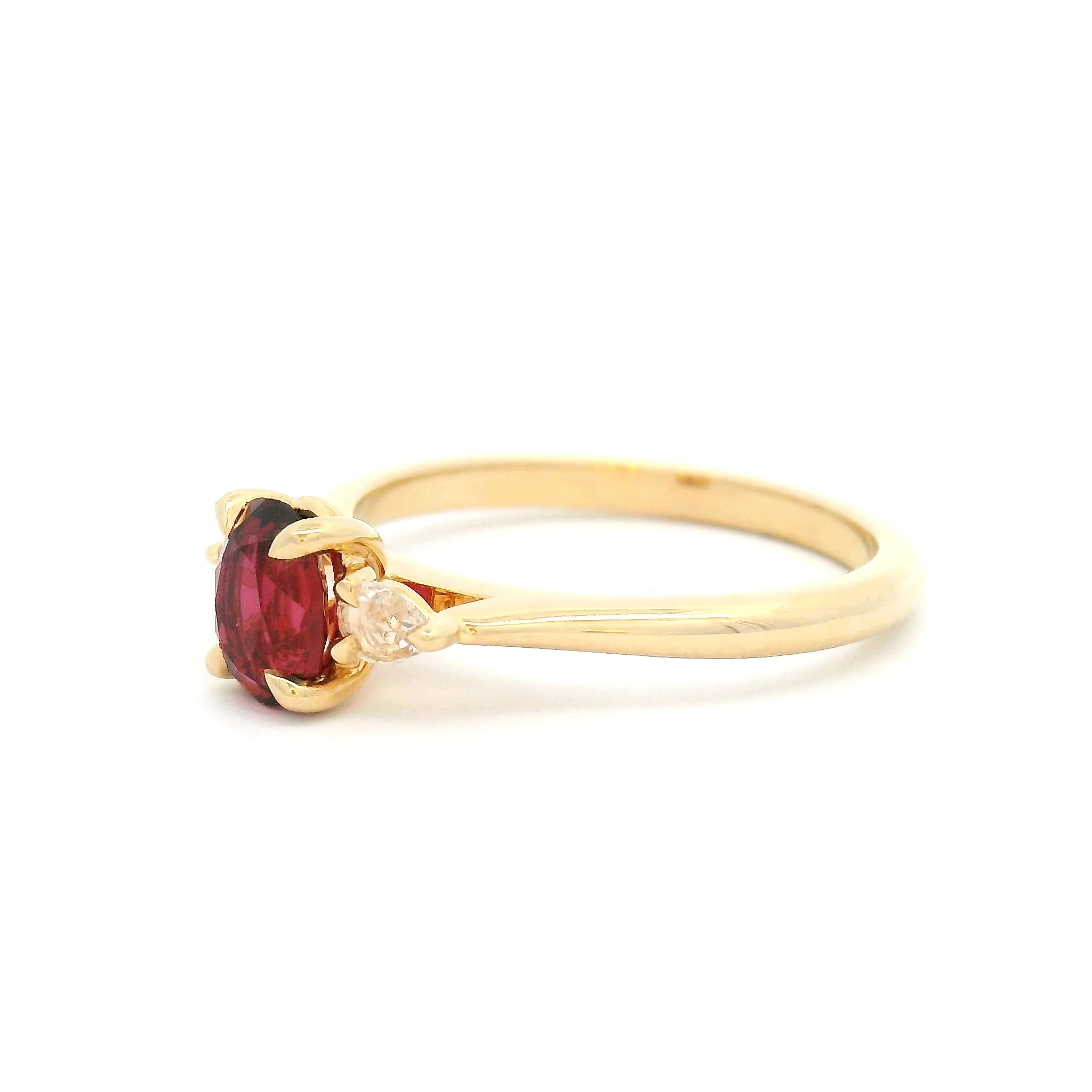 14k Yellow Engagement Ring with 0.70ct Oval Ruby & Pear Shape Diamond Accents - Image 3