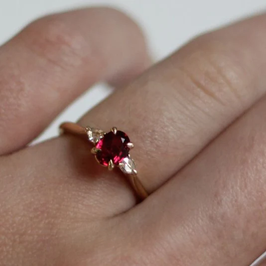 14k Yellow Engagement Ring with 0.70ct Oval Ruby & Pear Shape Diamond Accents - Image 5