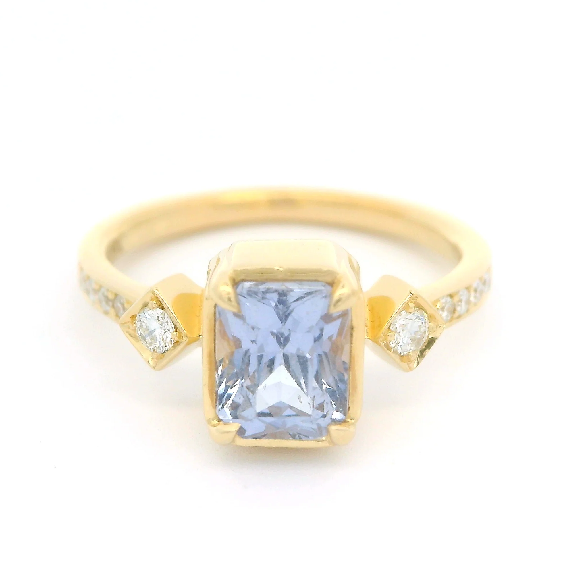 18k Yellow Cornflower Sapphire Engagement Ring with Accent Diamonds