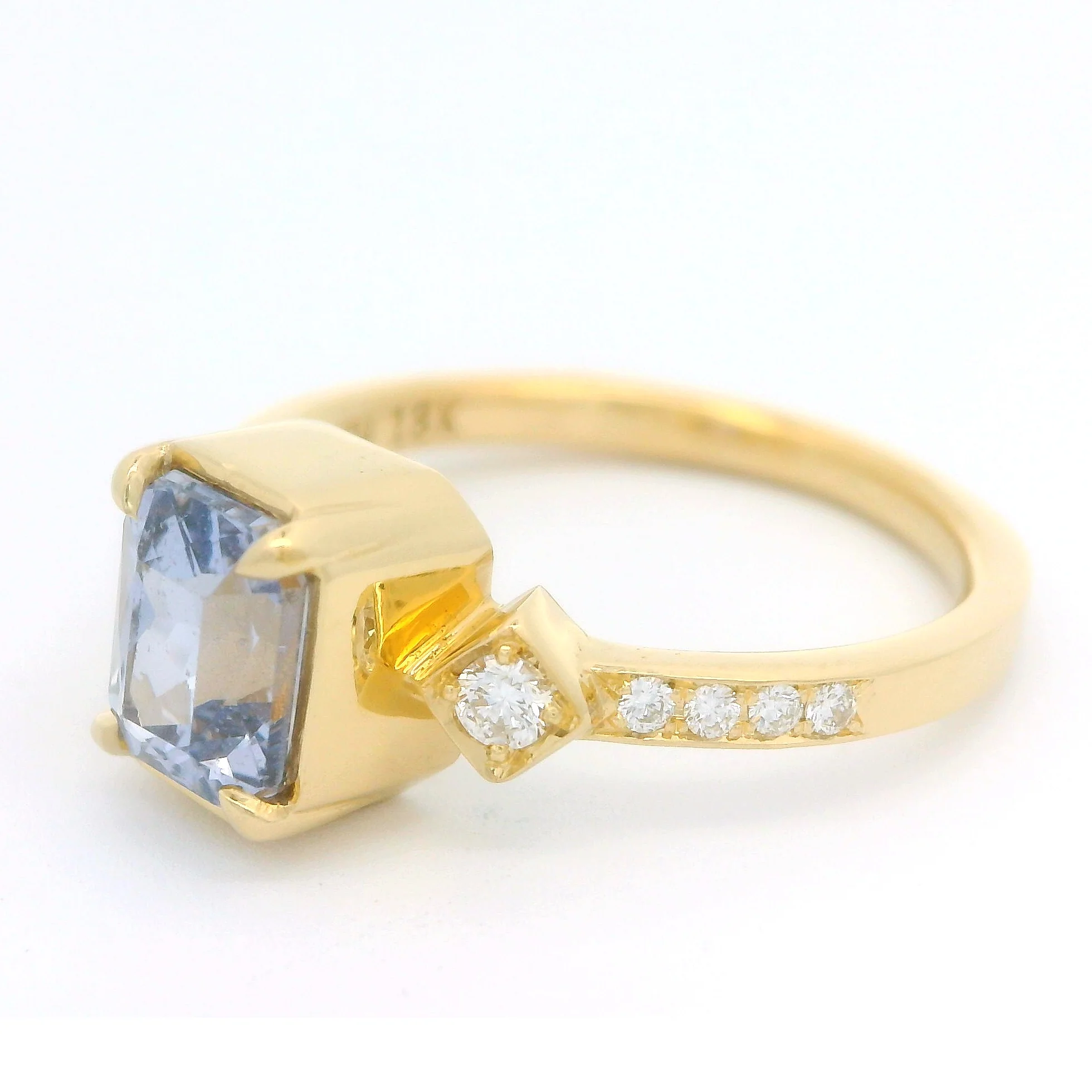 18k Yellow Cornflower Sapphire Engagement Ring with Accent Diamonds - Image 2