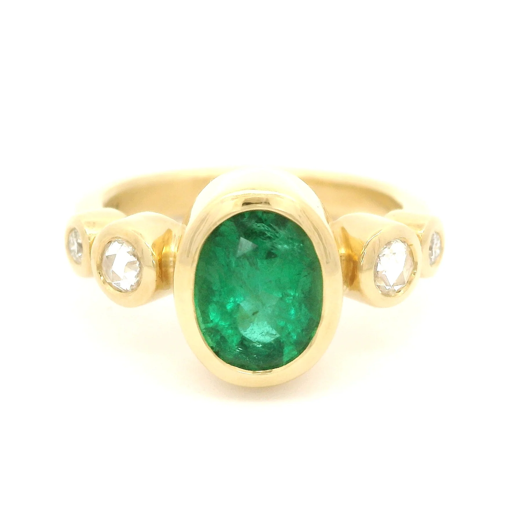 18k Yellow Ring with 1.70ct Emerald and Accent Diamonds