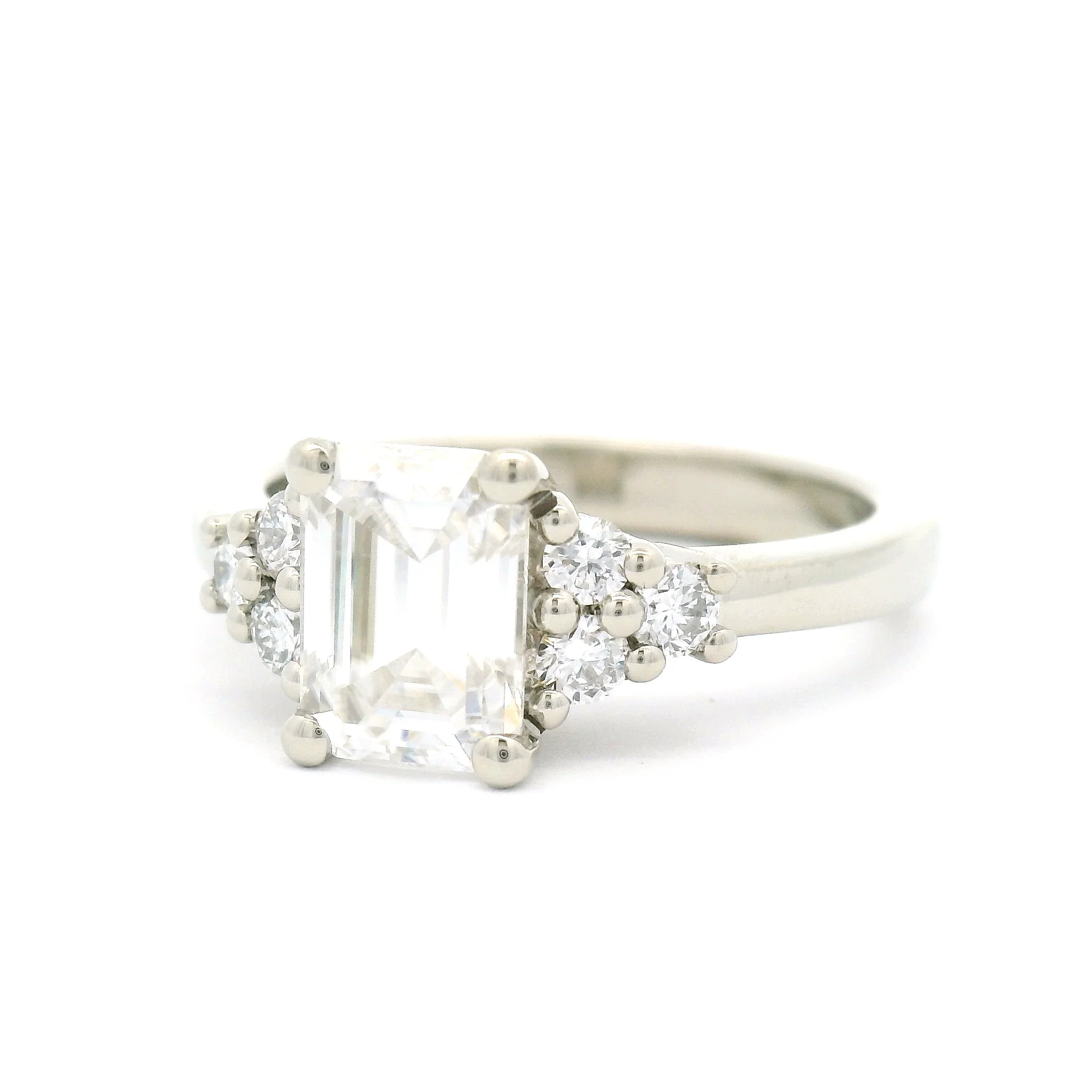 14k White Engagement Ring with 1.38ct Emerald-Cut Moissanite and Accent Lab-Grown Diamonds - Image 2