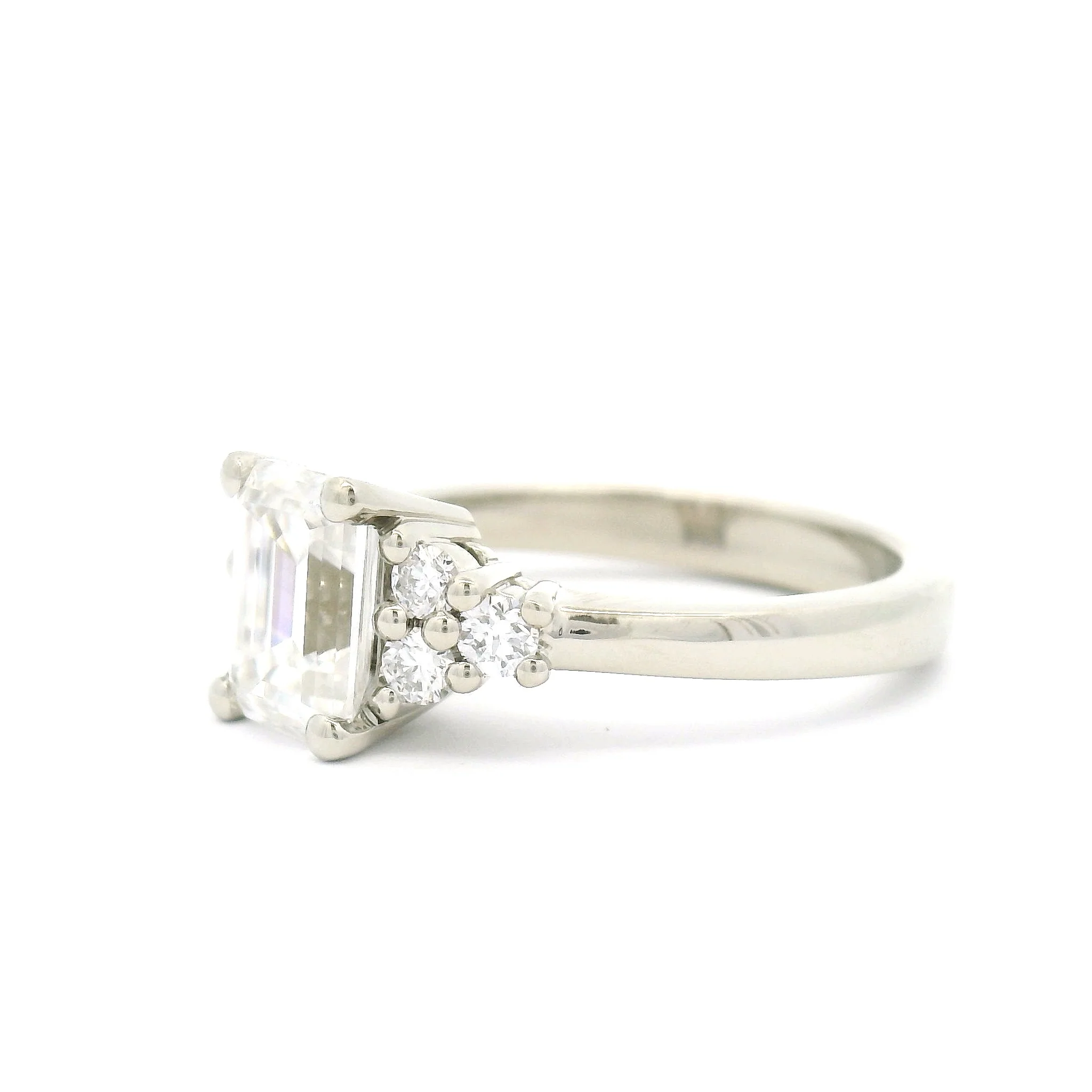 14k White Engagement Ring with 1.38ct Emerald-Cut Moissanite and Accent Lab-Grown Diamonds - Image 3