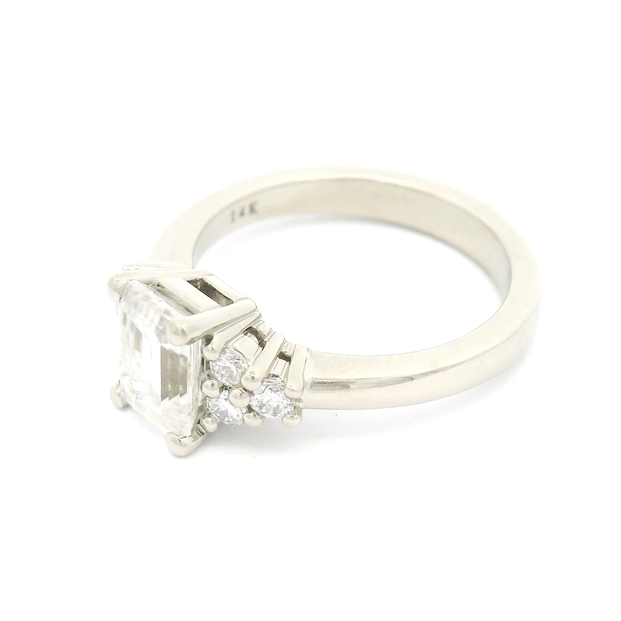 14k White Engagement Ring with 1.38ct Emerald-Cut Moissanite and Accent Lab-Grown Diamonds - Image 4