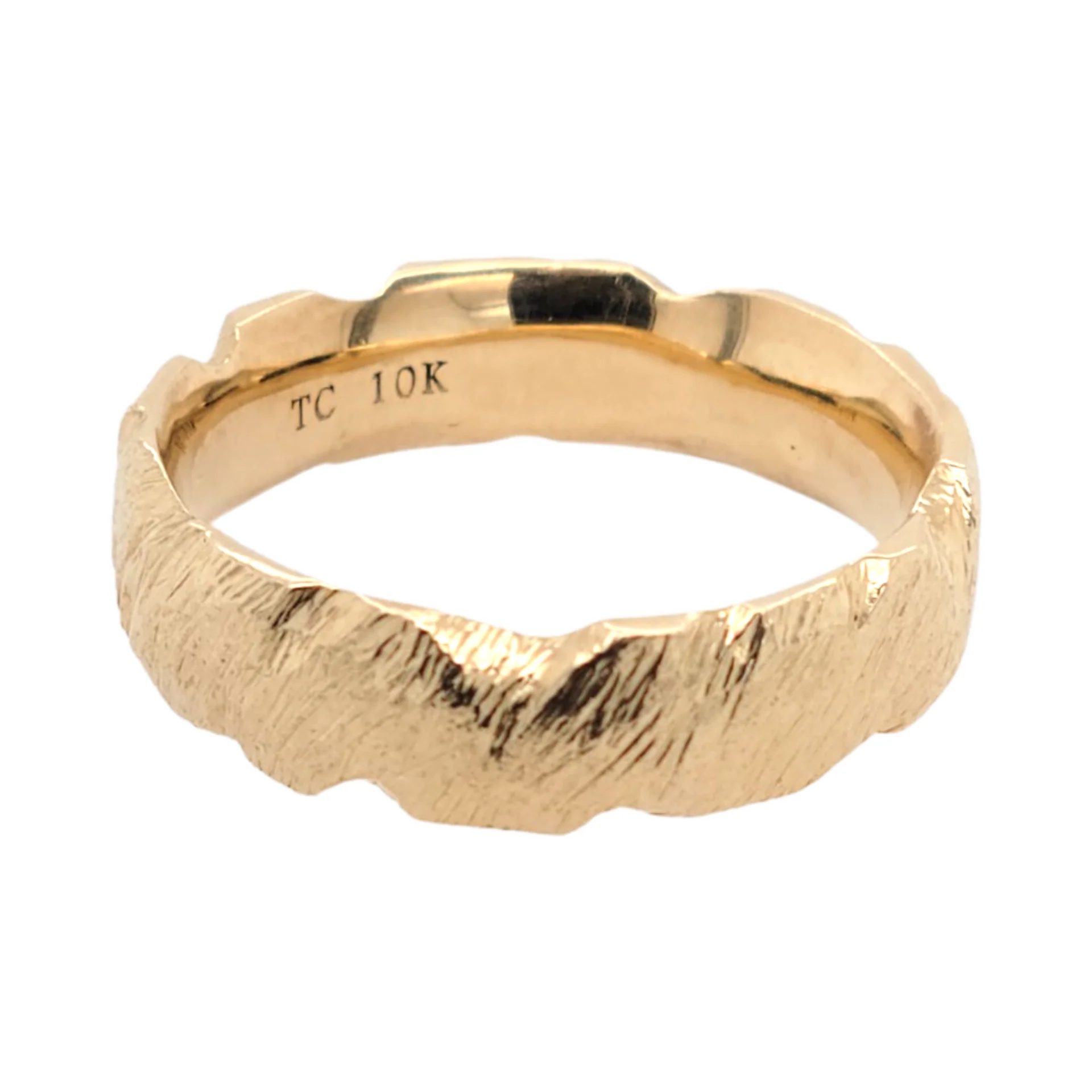 10k Yellow Etched 5mm Wide Wedding Band - Image 7