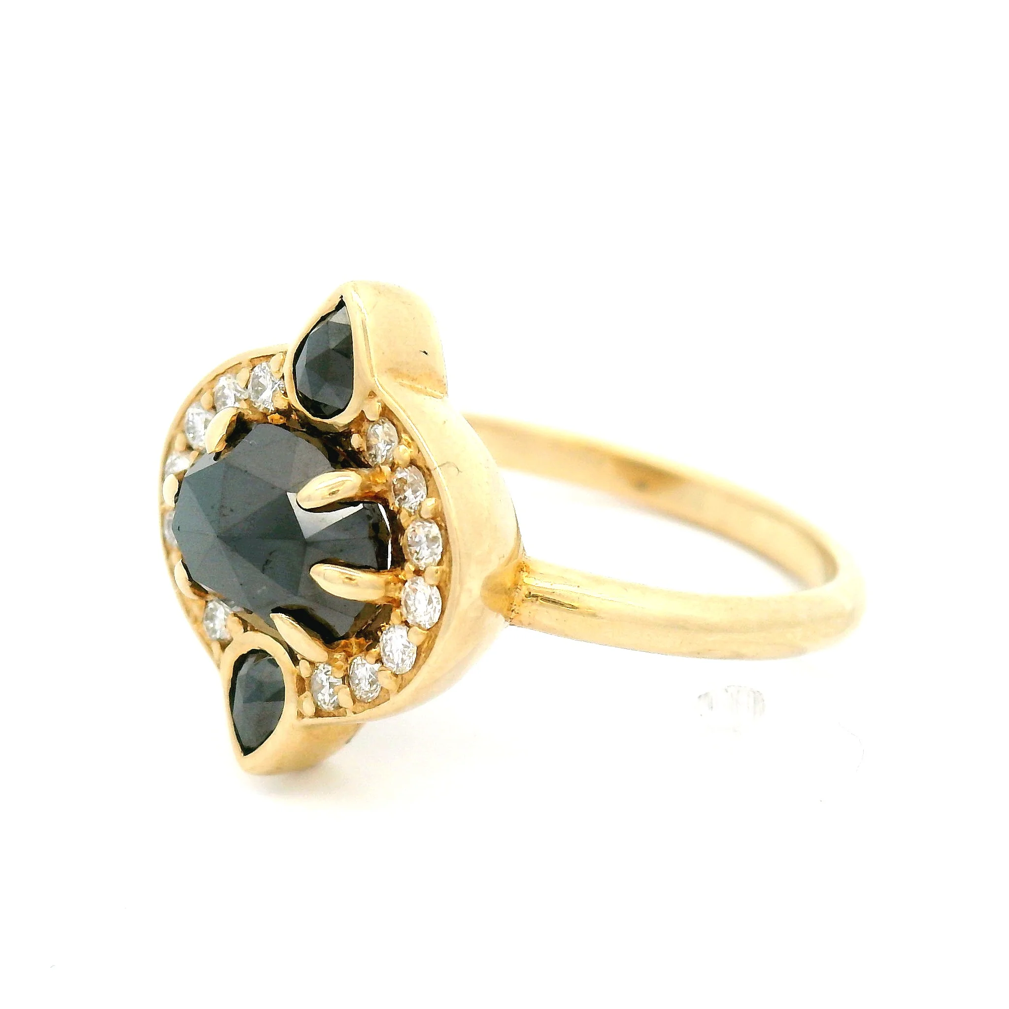 Rene - 14k Yellow Ring with 2.0ct Black Rose-Cut Diamond, Accent Canadian White Diamonds and Black Rose-Cut Pear Shape Diamonds - Image 2