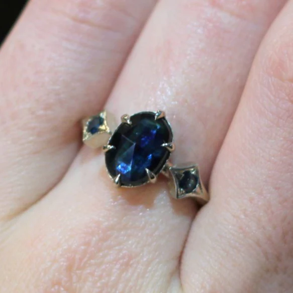14k White Engagement Ring with 2.44ct Parti Blue Sapphire and Accent Sapphires - Image 3