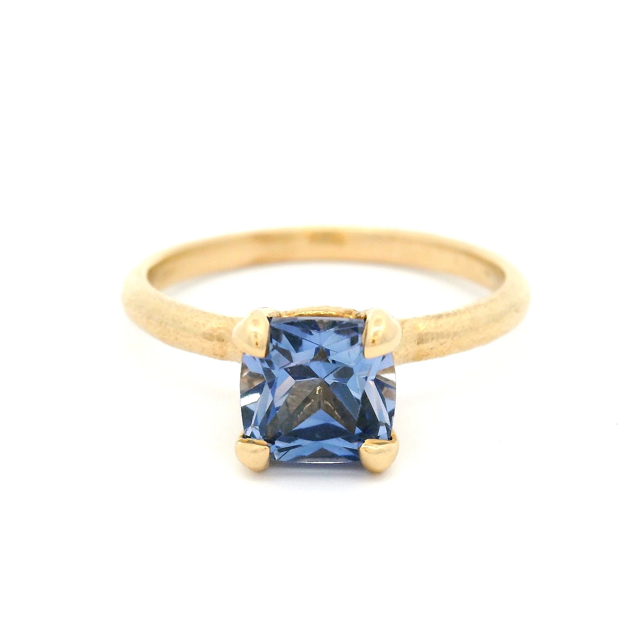 14K Yellow Solitaire with Lab-Grown 2.4ct Periwinkle Cushion Cut Sapphire