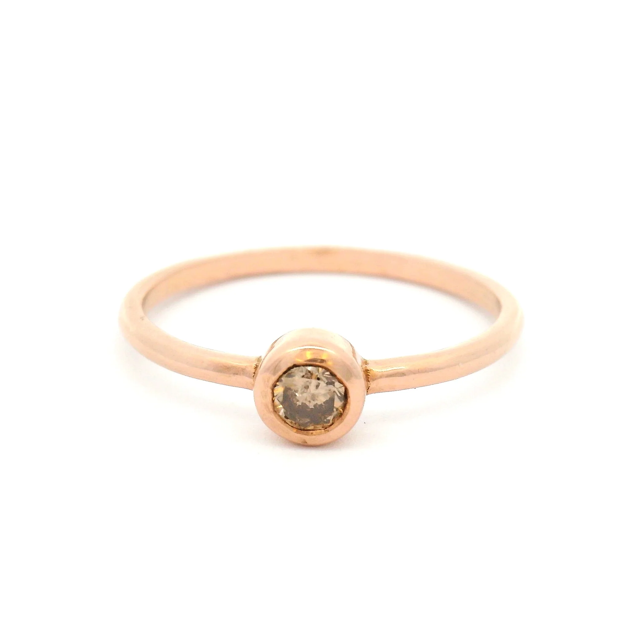 14k Rose Gold Bezel Set Solitaire with Champagne Diamond