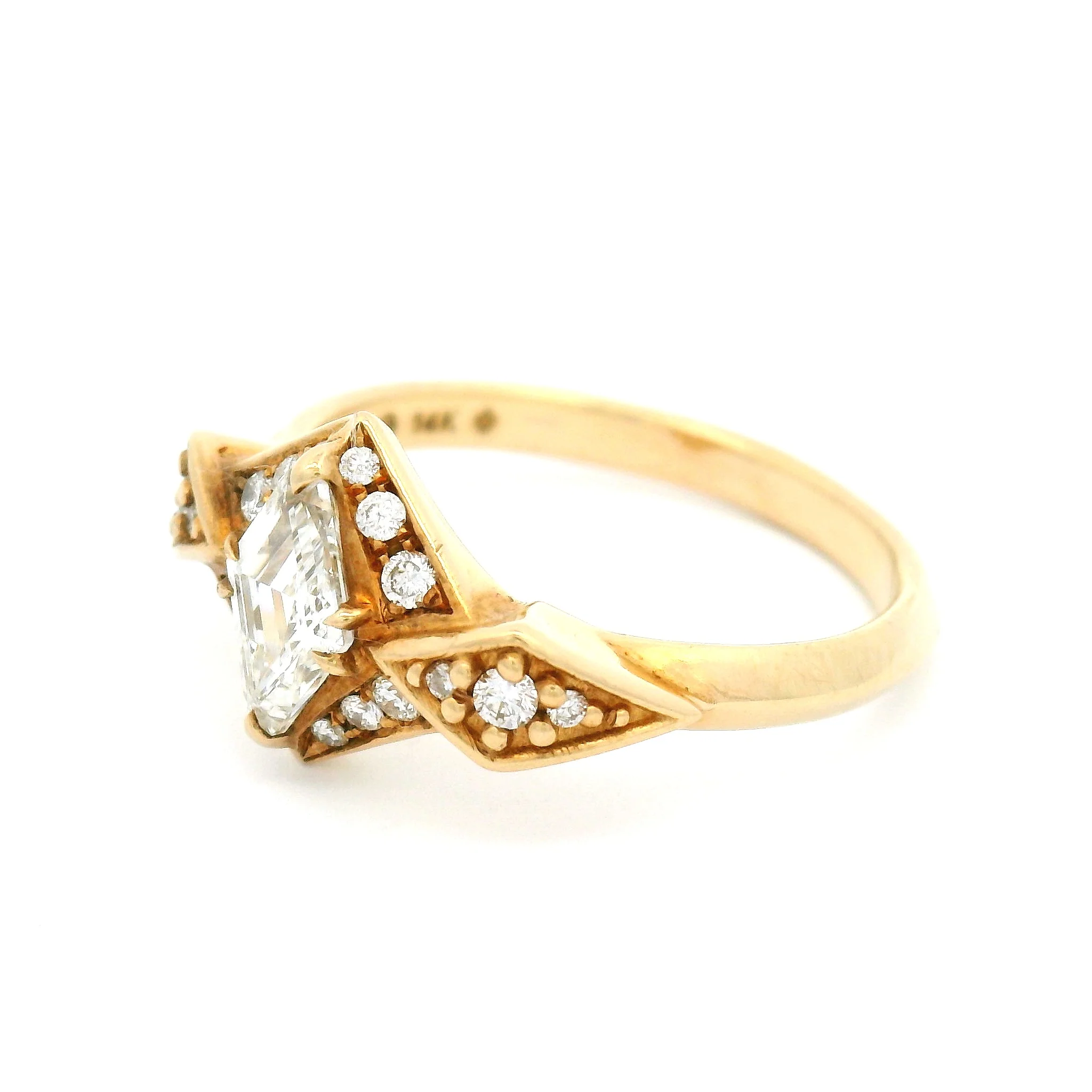 14k Yellow Engagement Ring with 0.53ct Canadian Fancy Cut Diamond and Accent Diamonds - Image 2