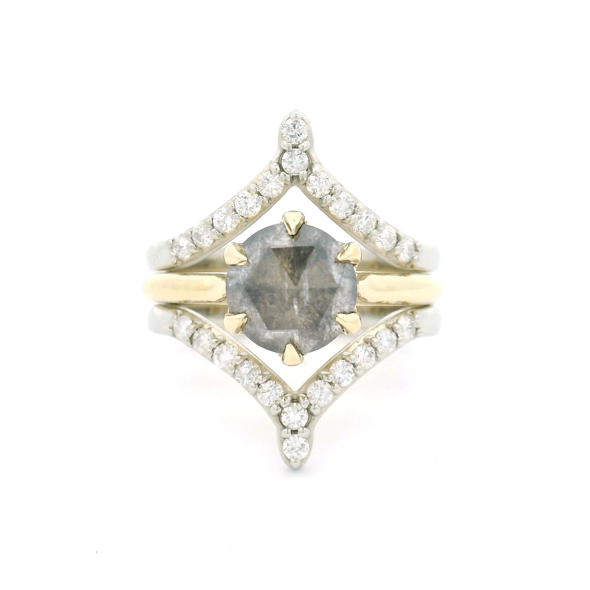14k White Chevron Jacket Band with 0.42cts Bead-Set Diamonds - Image 4