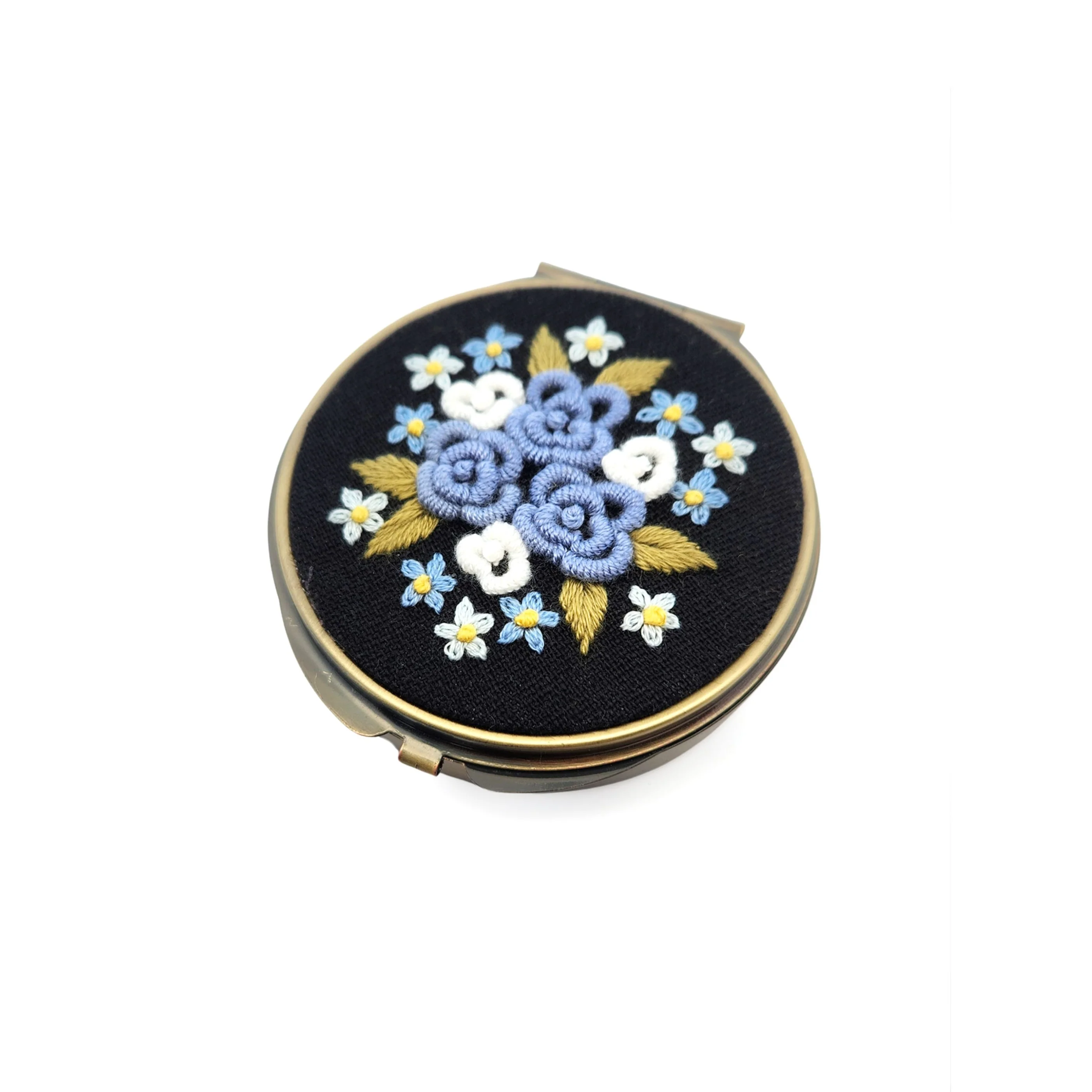 Floral Embroidered Round Jewellery Box