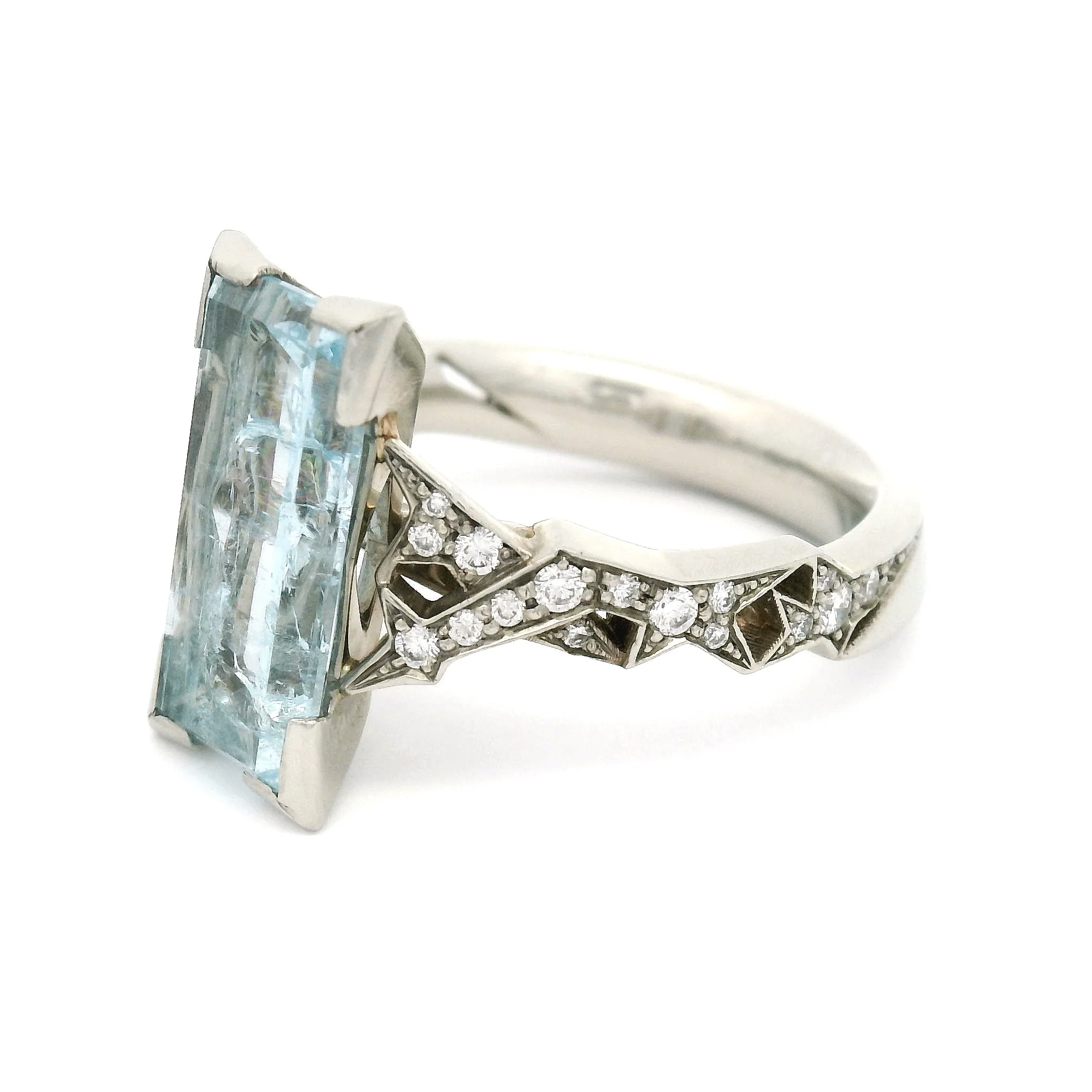 Frost Crystal Aquamarine Ring with Accent Diamonds - Image 2