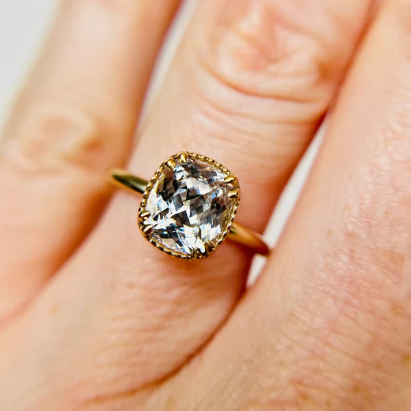 Frost Empire - 14k Yellow Solitaire with Icy Sapphire