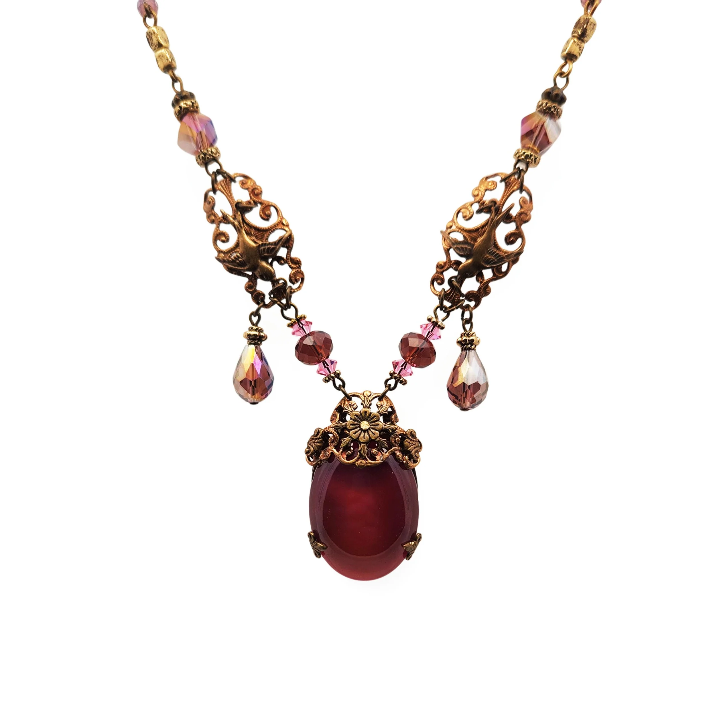 Fuchsia & Brass Antique Fairy Necklace - Image 2