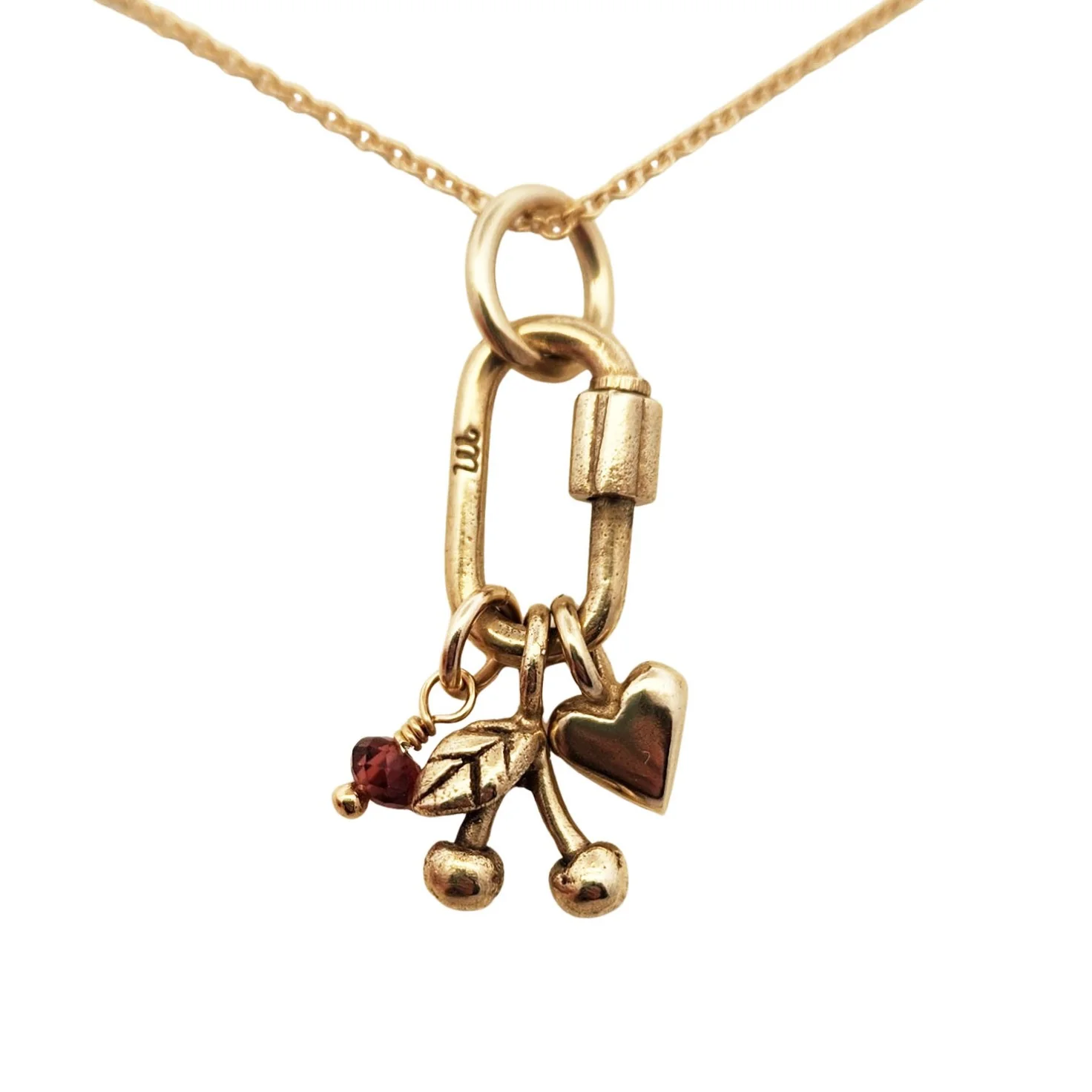 Garnet, Cherry & Heart Charm Necklace