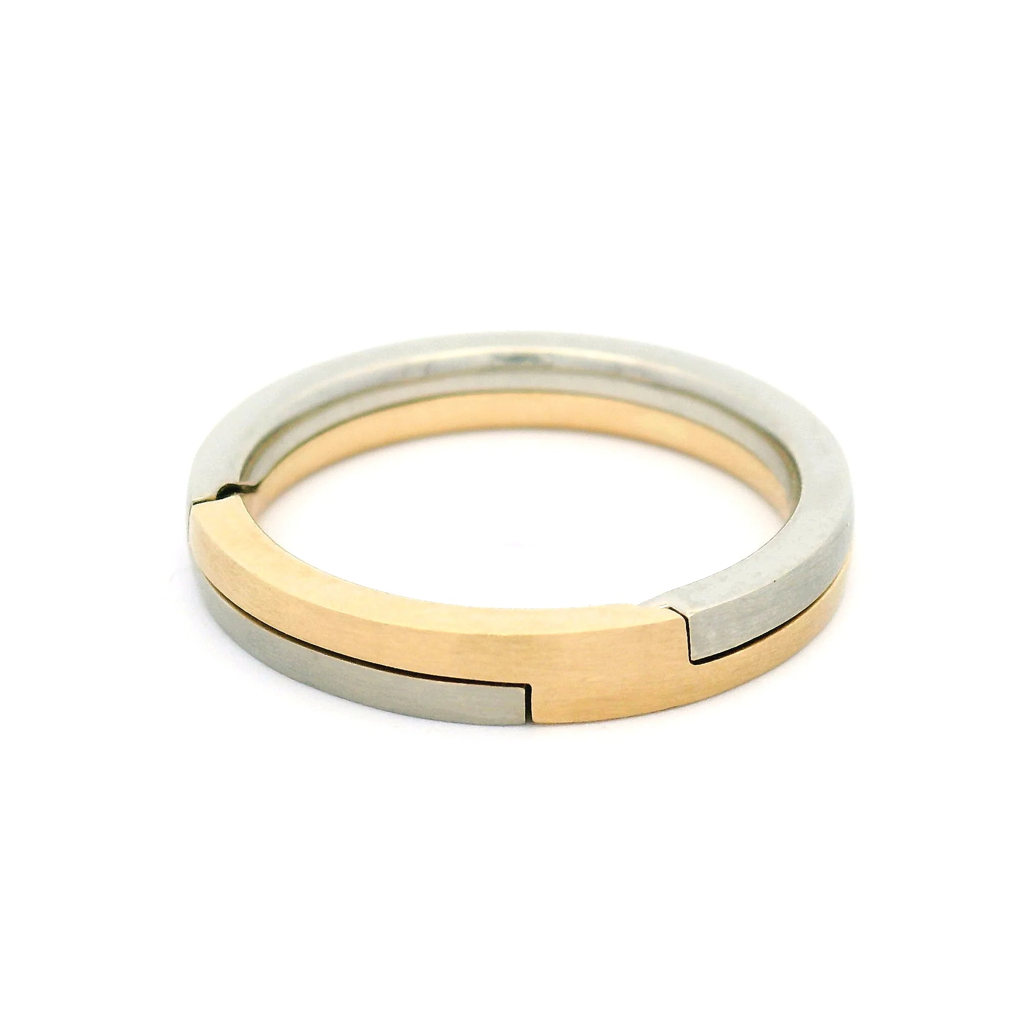 14k White and Yellow 3mm Wide Gimmel Puzzle Band - Image 3