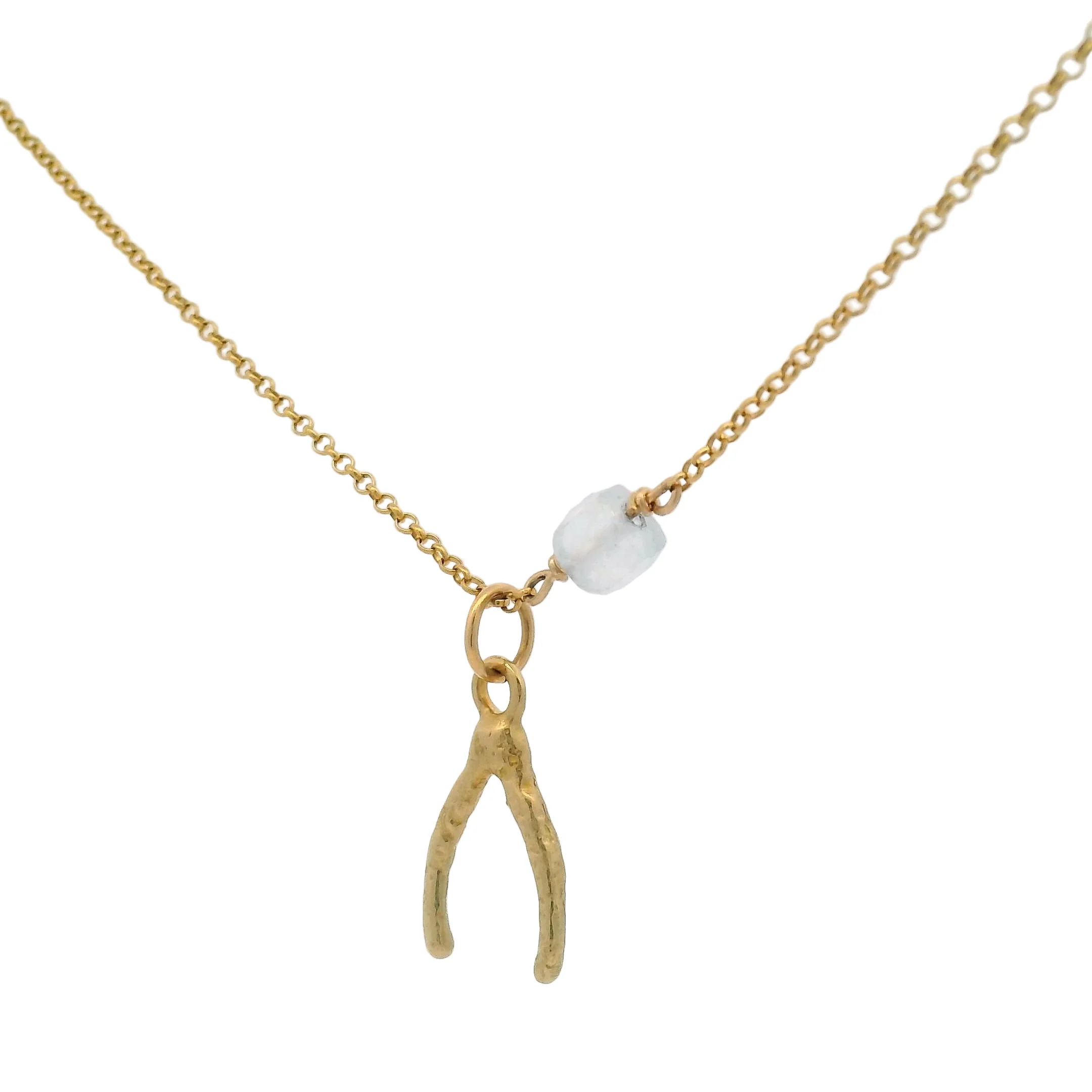 Gold Aquamarine Wishbone Pendant - Image 3